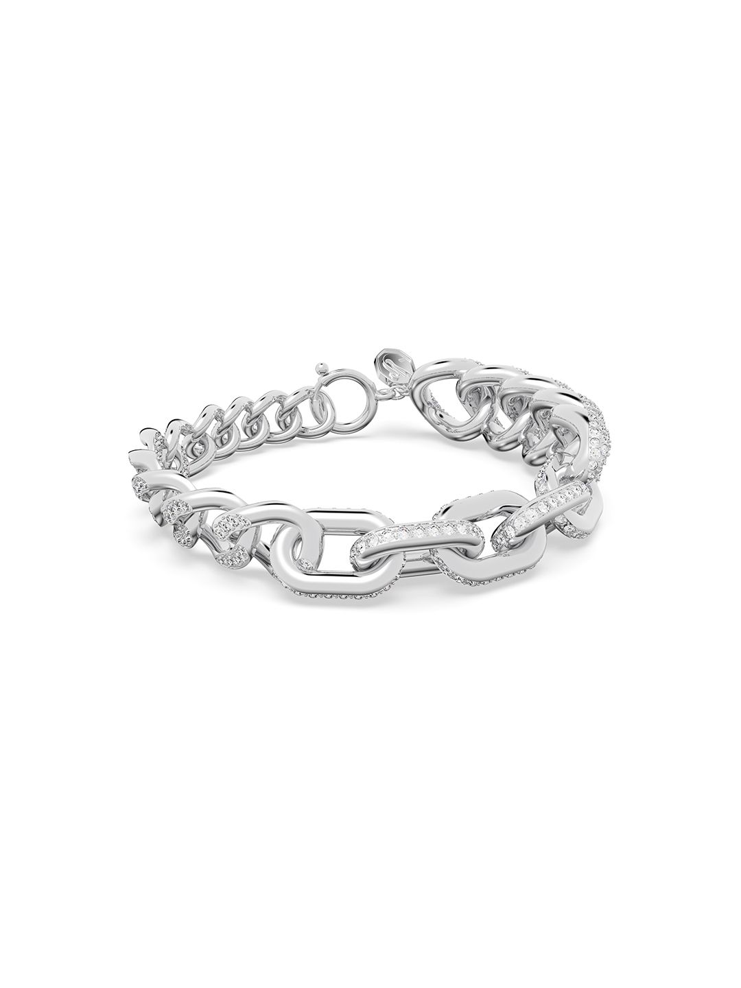 SWAROVSKI Women Silver-Toned & White Crystals Rhodium-Plated Link Bracelet Price in India