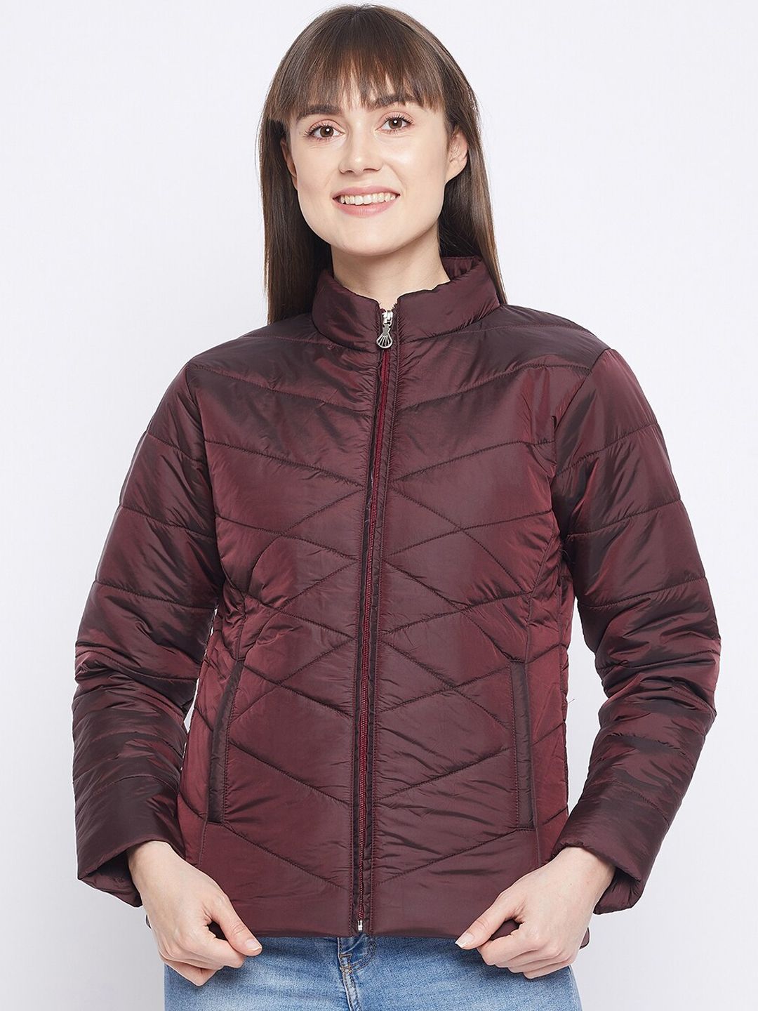 Adobe Women Burgundy Lightweight Quilted Jacket Price in India