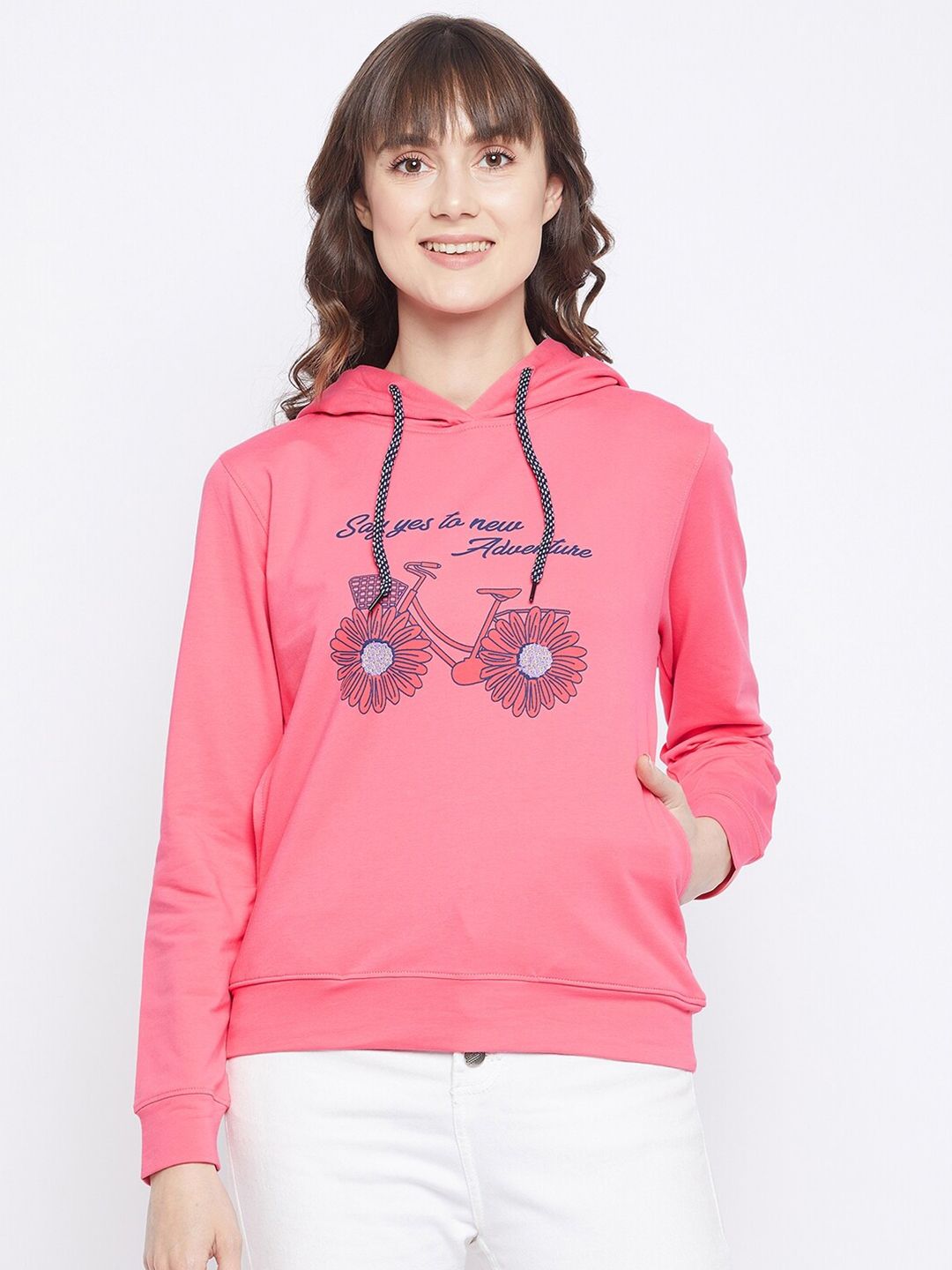 Adobe Women Pink Printed Hooded Sweatshirt Price in India