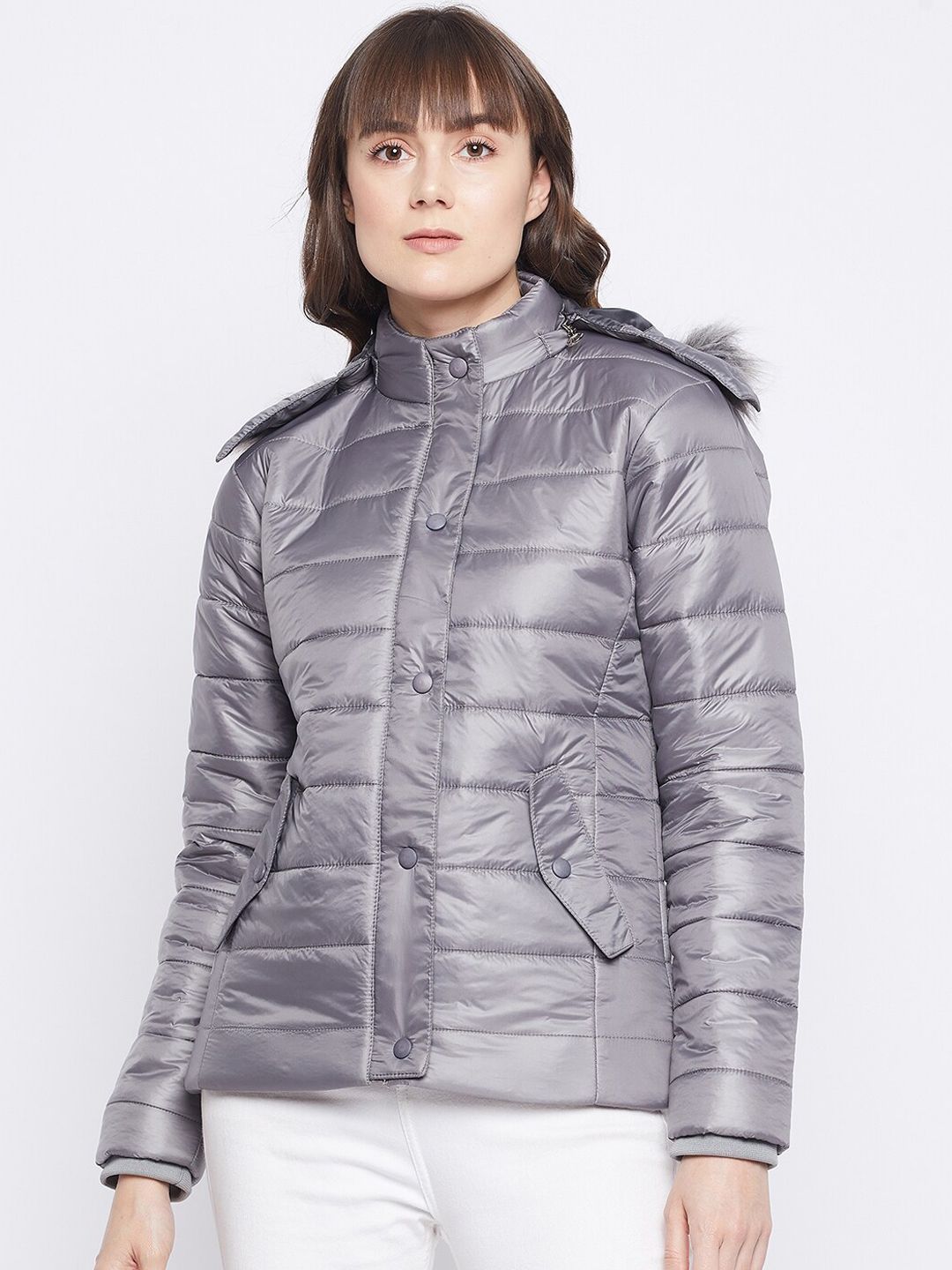 Adobe Women Grey Lightweight Puffer Jacket Price in India