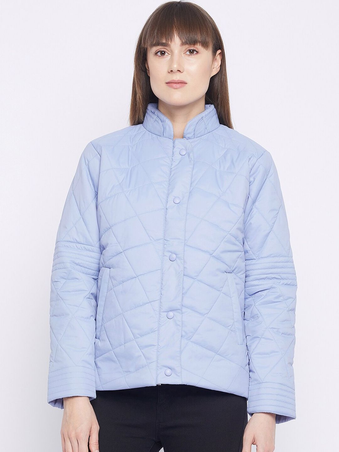 Adobe Women Blue Geometric Lightweight Quilted Jacket Price in India