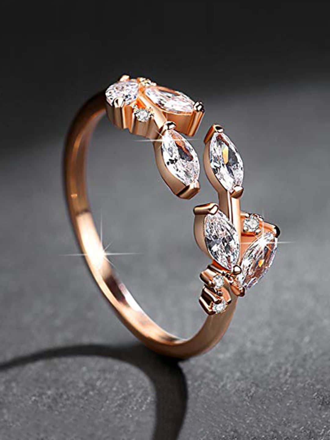 Yellow Chimes Rose Gold-Toned Rose Gold-Plated White Crystal-Studded Finger Ring Price in India