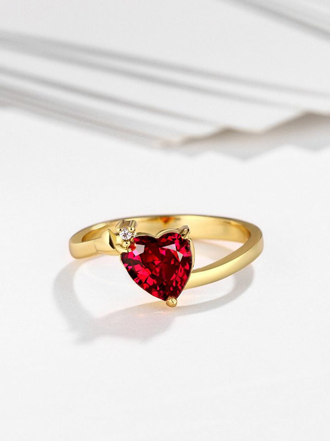 Yellow Chimes Gold-Plated Red Crystal-Studded Finger Ring Price in India