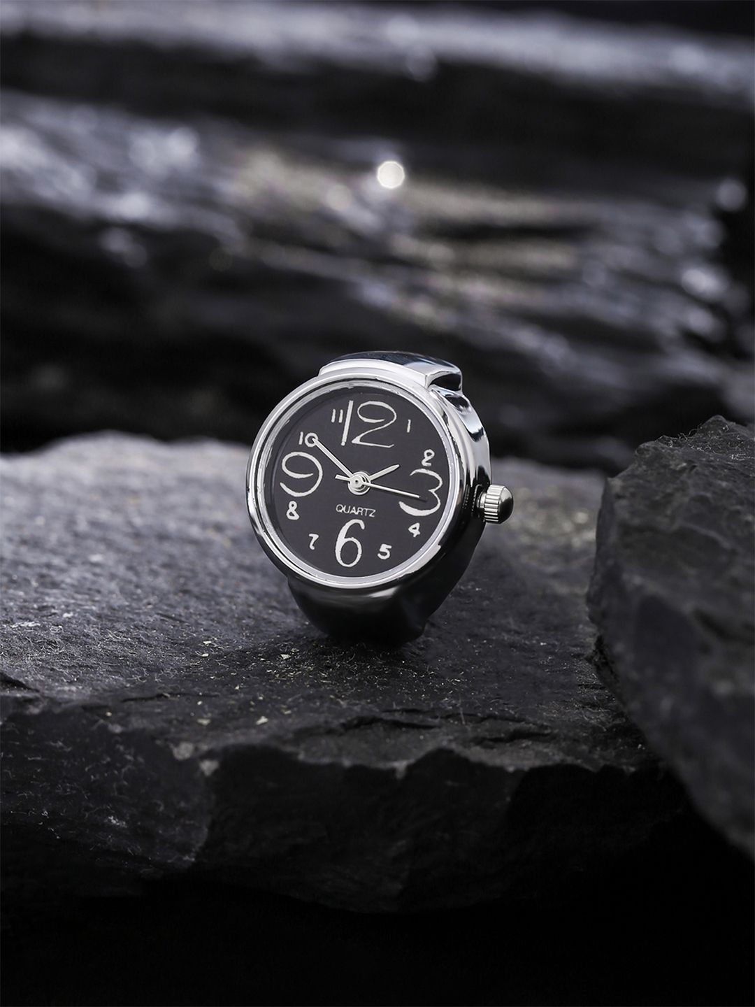 Dial Analog Watch Stretchable FInger Ring Yellow Chimes Black Dial Analog Watch Stretchable FInger Ring