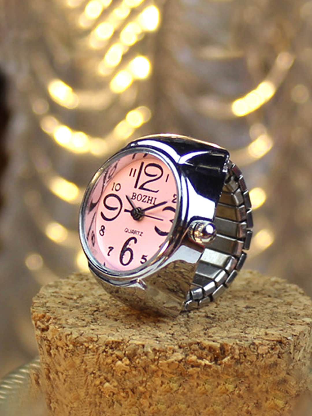 Yellow Chimes Pink & Silver Toned Stainless Steel Analog Watch Ring Price in India