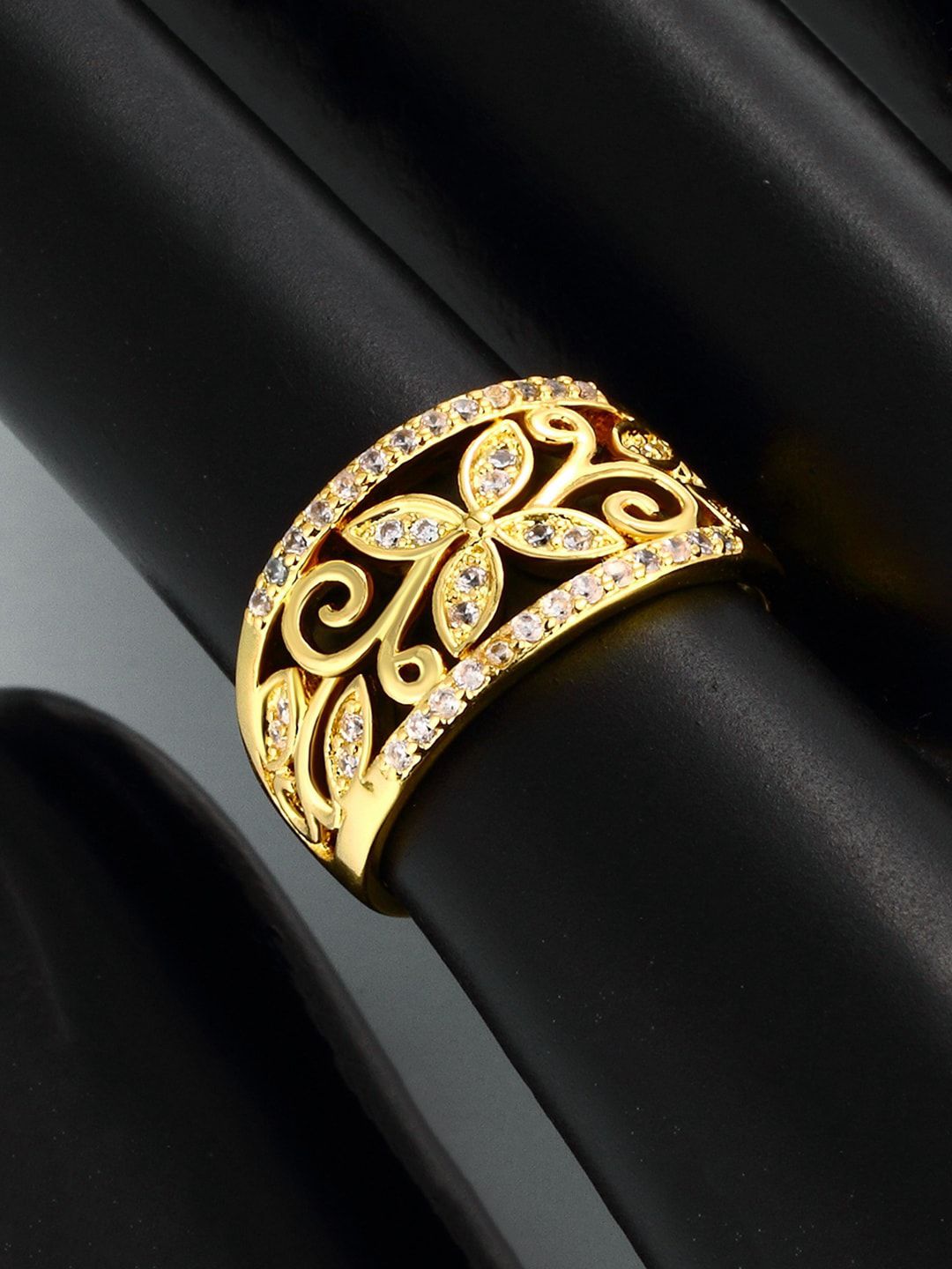 Yellow Chimes Gold-Plated White Crystal-Studded Band Finger Ring Price in India