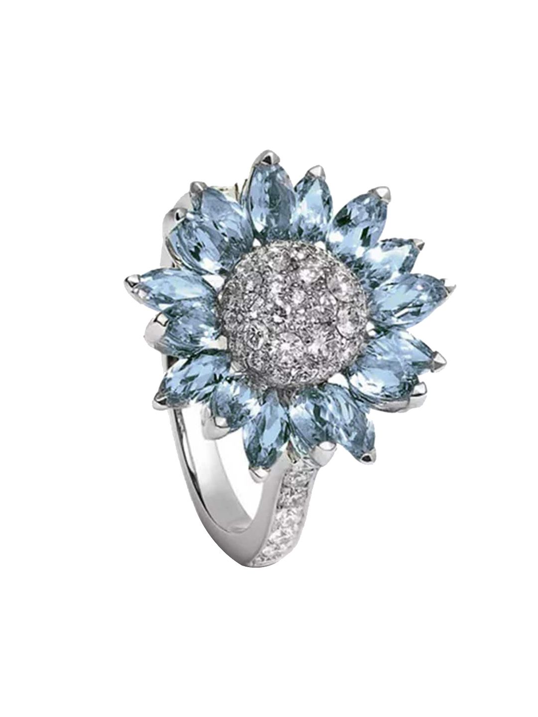 Yellow Chimes Silver-Toned & Blue Silver-Plated Blue & White Crystal Studded Finger Ring Price in India