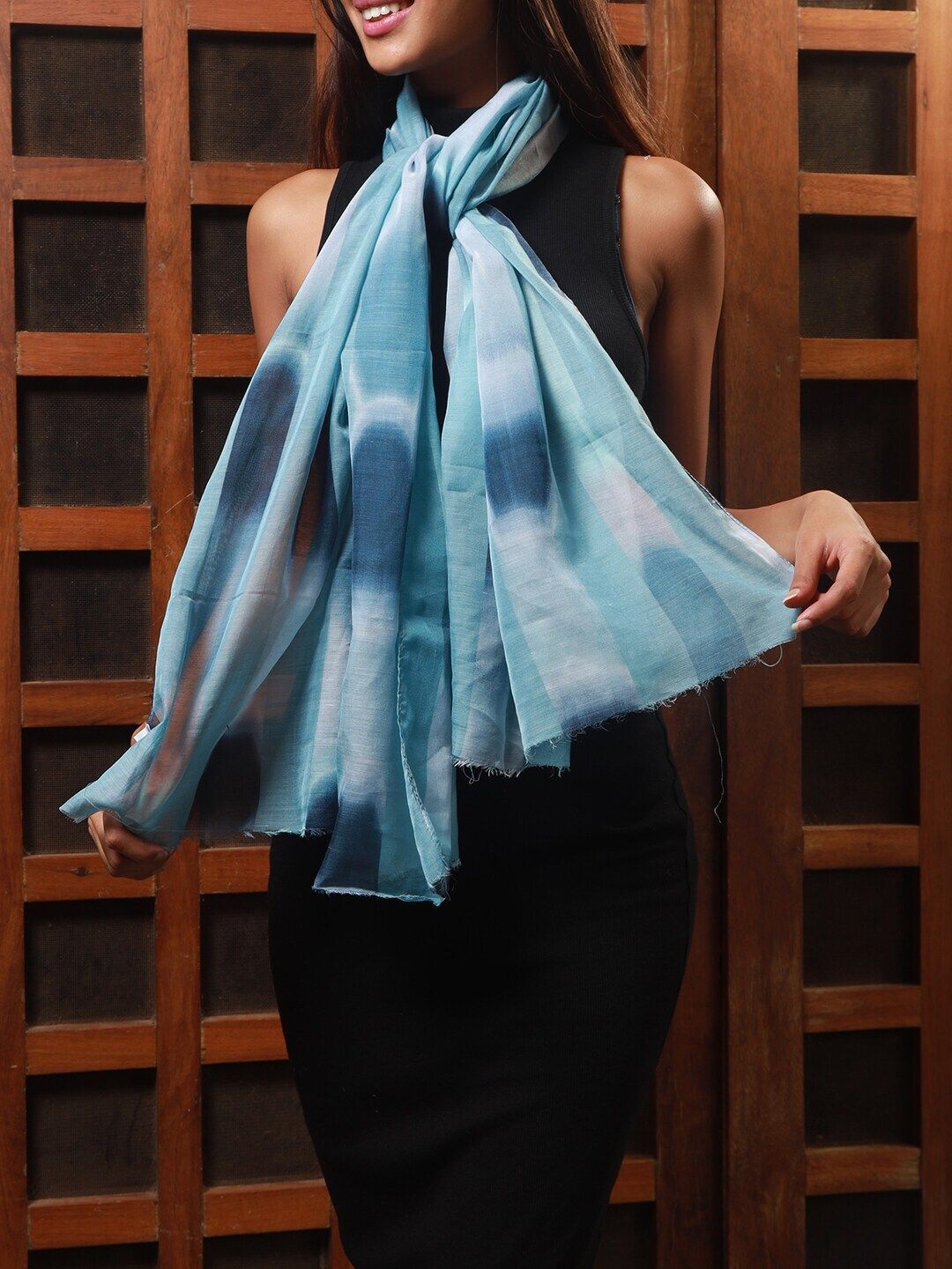 Ayesha Women Blue Abstract Printed Cotton Scarf Price in India