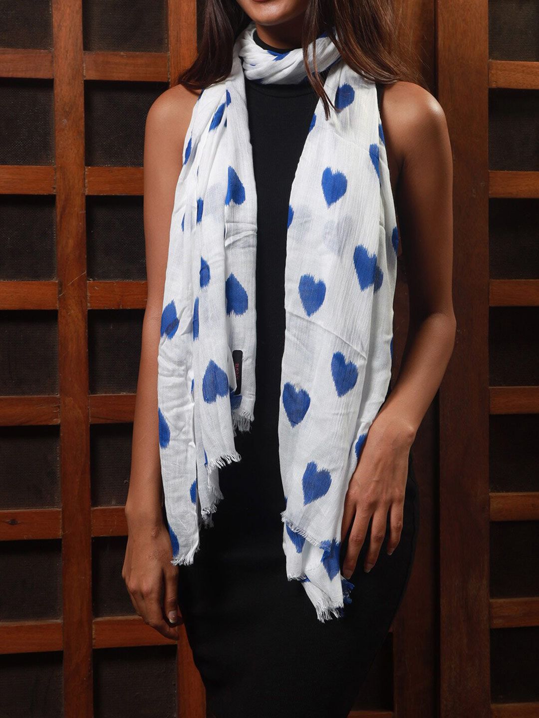 Ayesha Women White & Blue Heart Printed Scarf Price in India