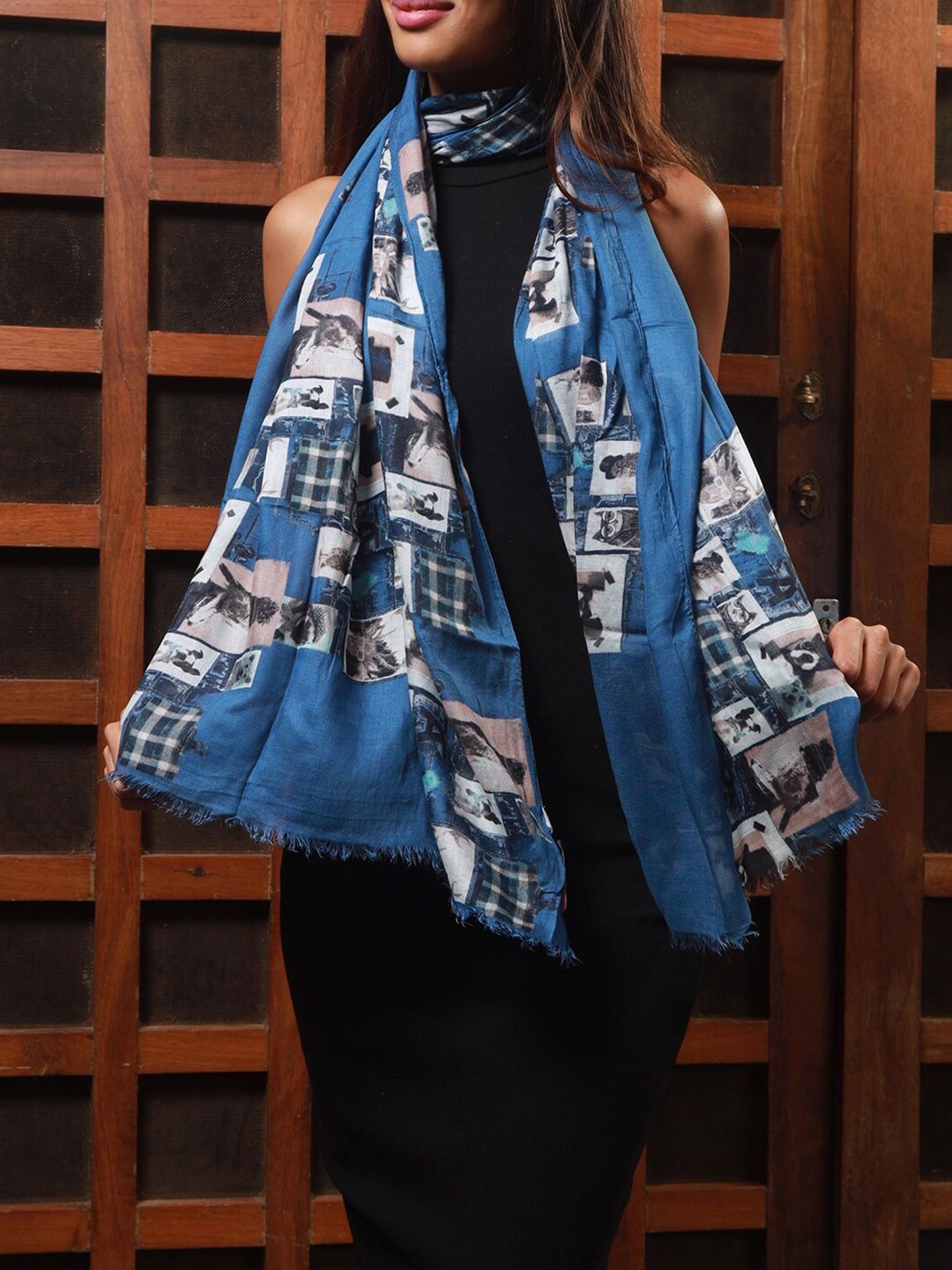 Ayesha Women Blue & White Contemporary Abstract Printed Scarf Price in India