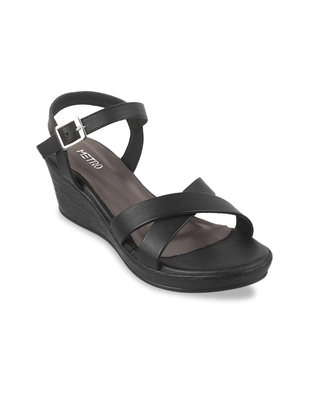 Metro Black Wedge Sandals with Buckles