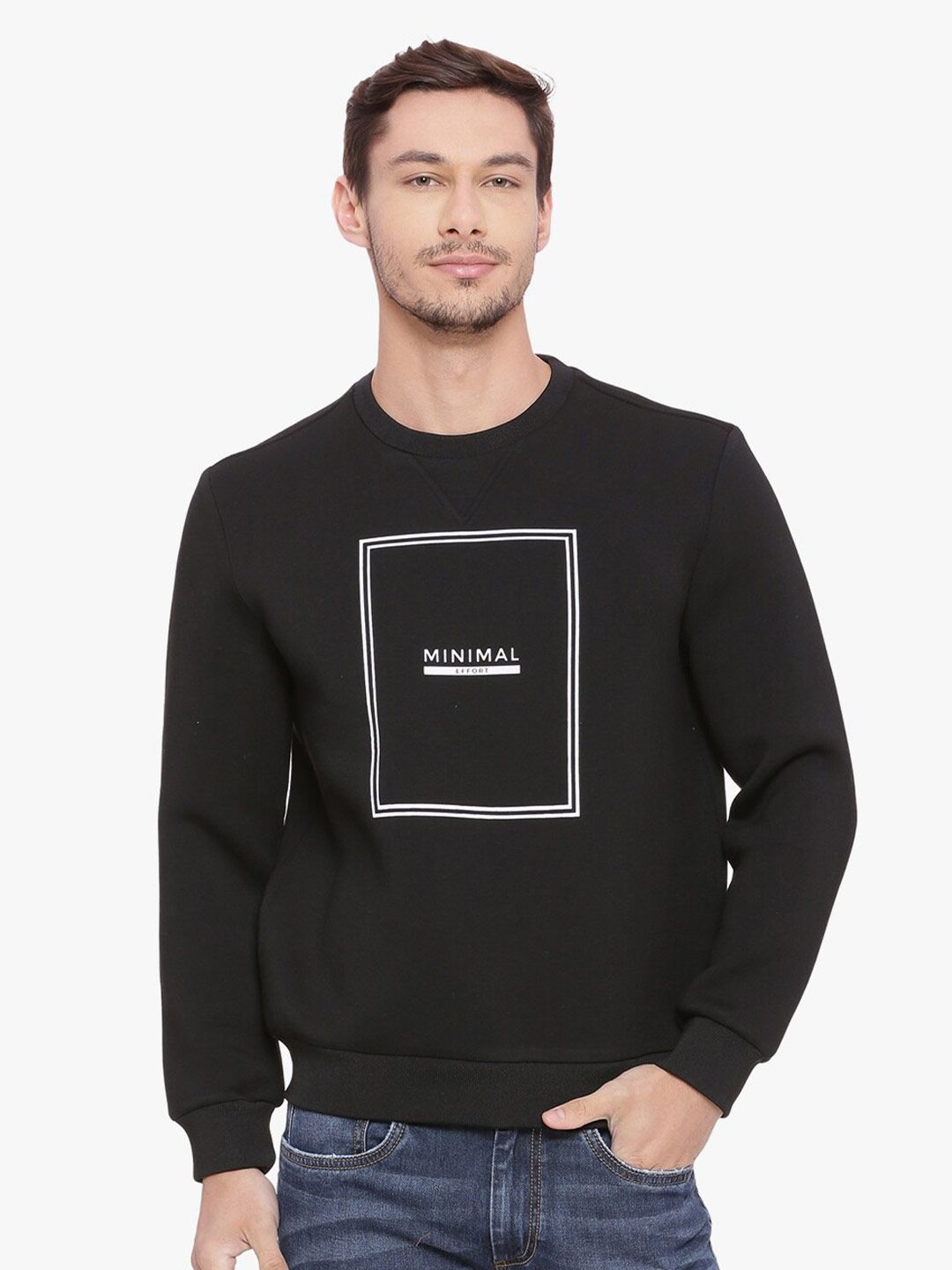 Basics Men Black Printed Cotton Pullover