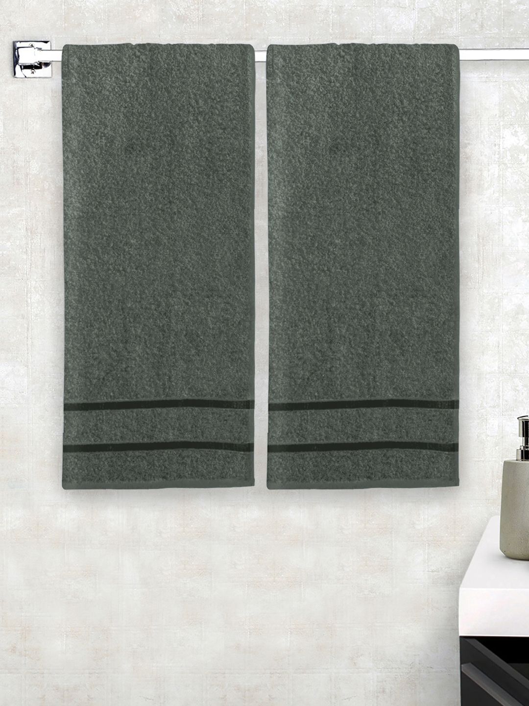 Story@home Set of 2 Charcoal Grey 450GSM Pure Cotton Medium Bath Towel Price in India