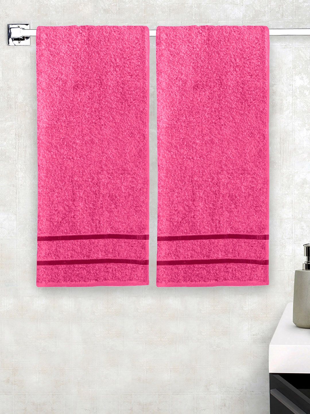 Story@home Set of 2 Pink Solid 450 GSM Pure Cotton Medium Bath Towels Price in India