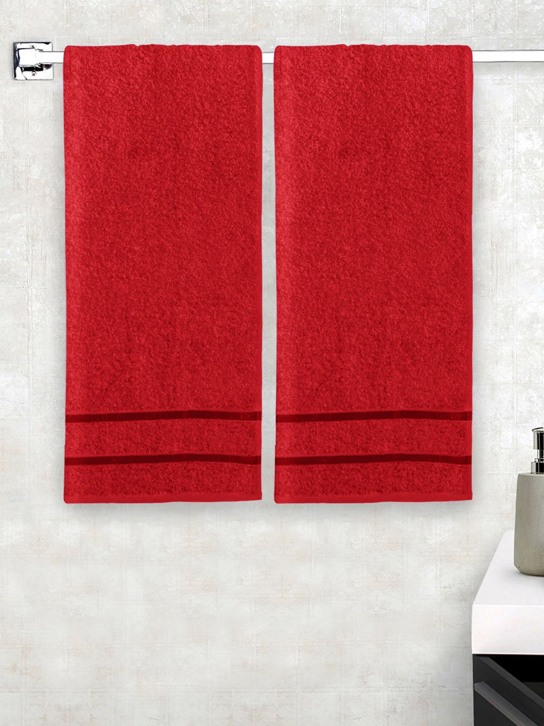 Story@home Set of 2 450GSM Red Pure Cotton Medium Bath Towels Price in India