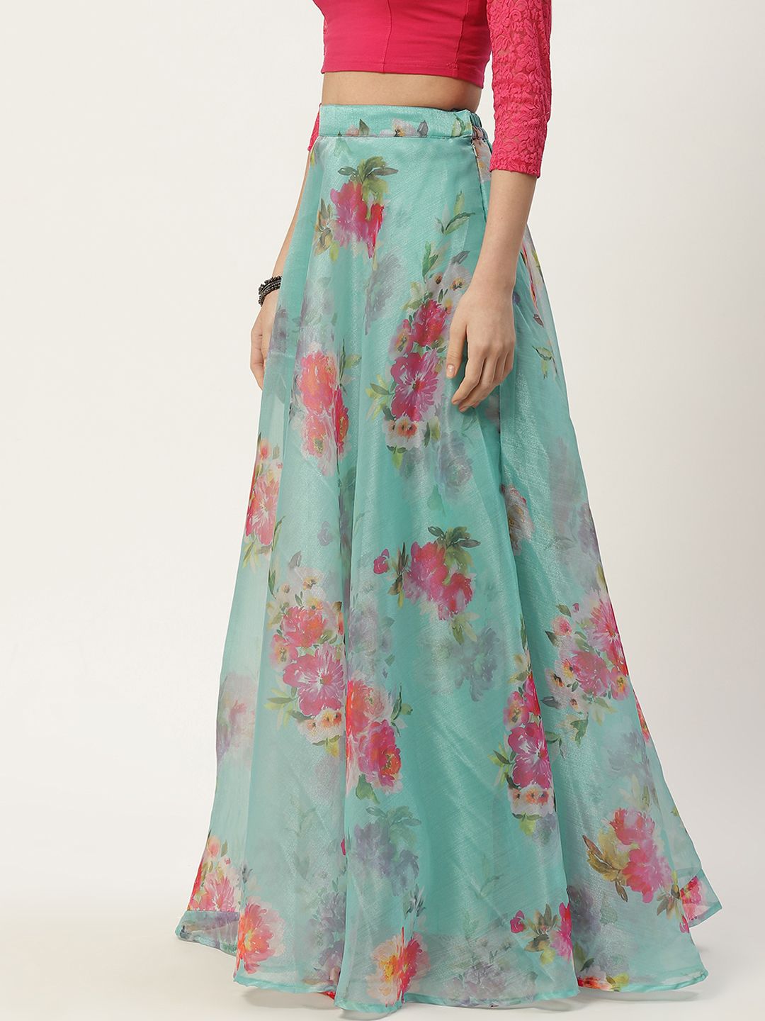 Buy Studio Shringaar Blue Printed Organza Skirt - Skirts for Women