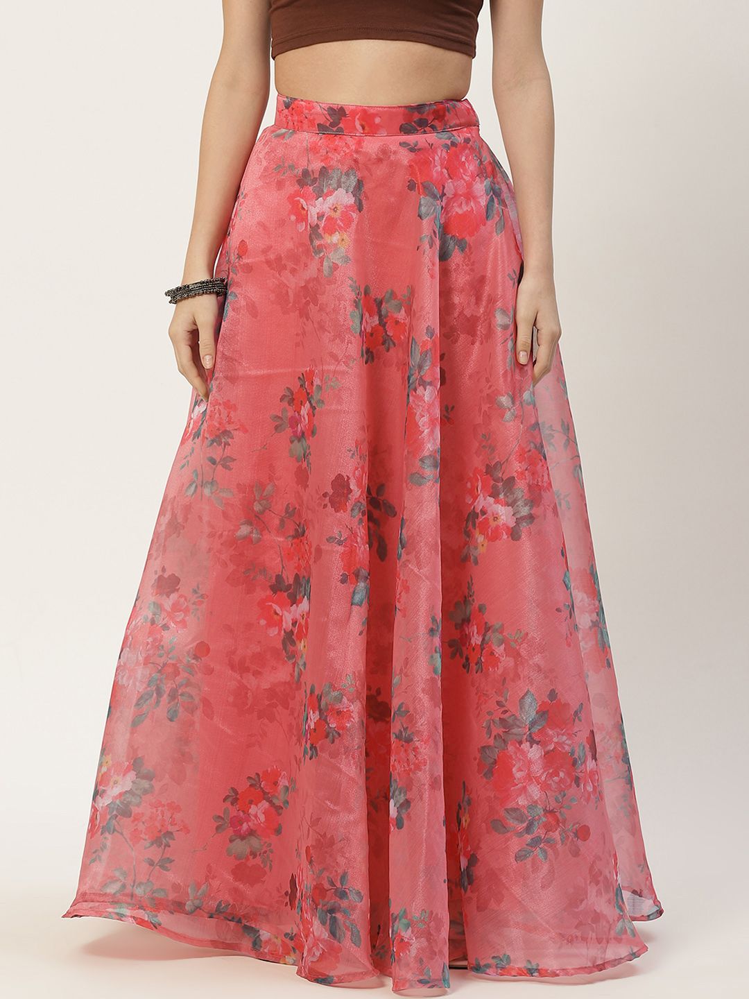 Studio Shringaar Pink Printed Organza Skirt