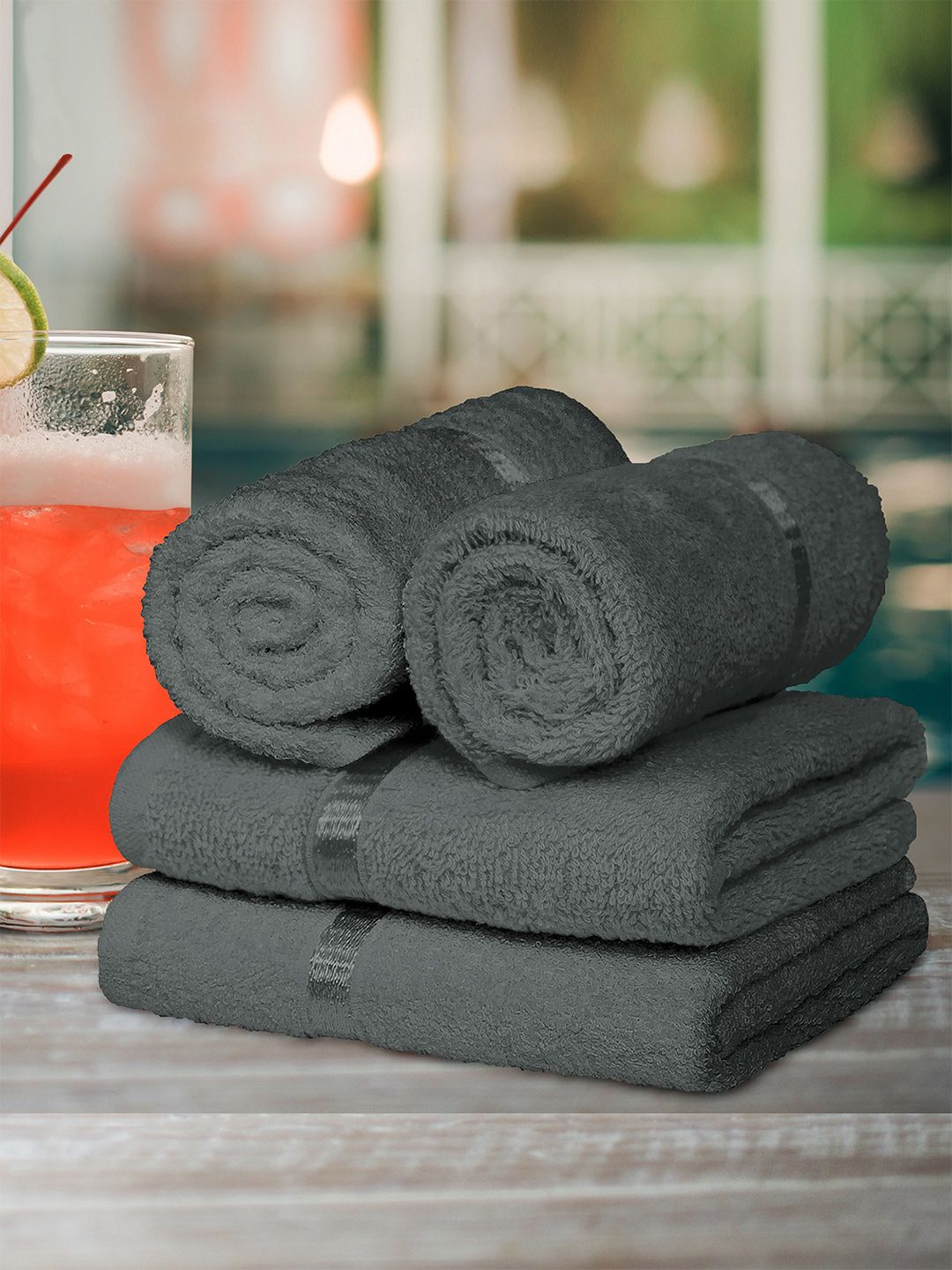 Story@home Set Of 4 Charcoal Grey Solid 450 GSM Pure Cotton Hand Towels Price in India