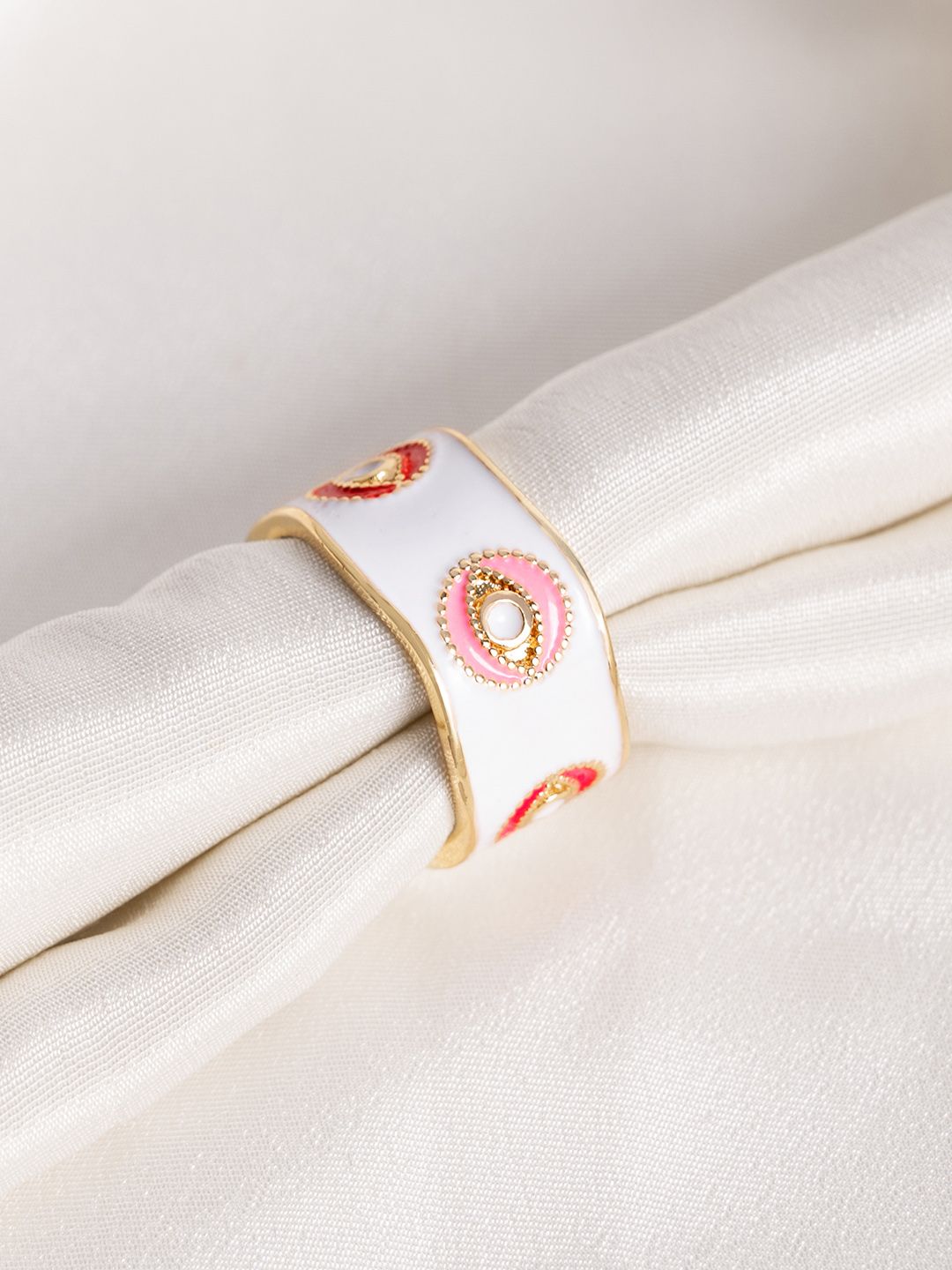 Mikoto by FableStreet Gold-Plated White & Red Enameled Finger Ring Price in India