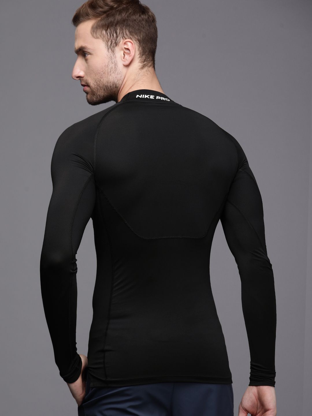 Buy Nike Pro Men Black Solid Tight Fit Long Sleeve MOCK Dri-FIT