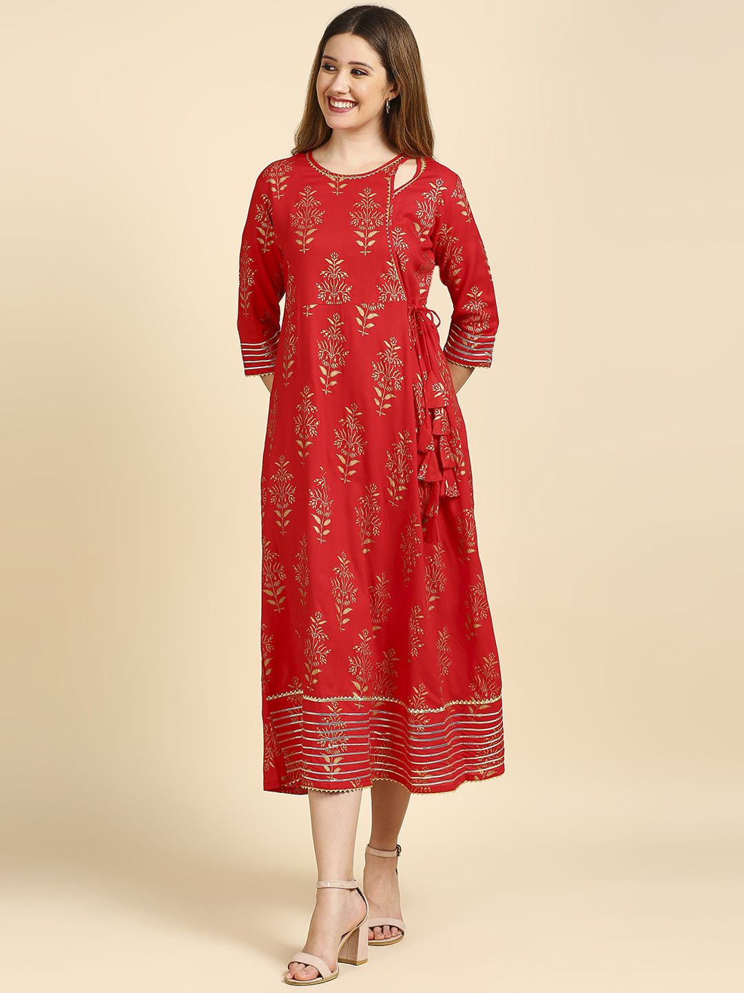 Anubhutee Red Ethnic Motifs Ethnic A-Line Maxi Dress Price in India