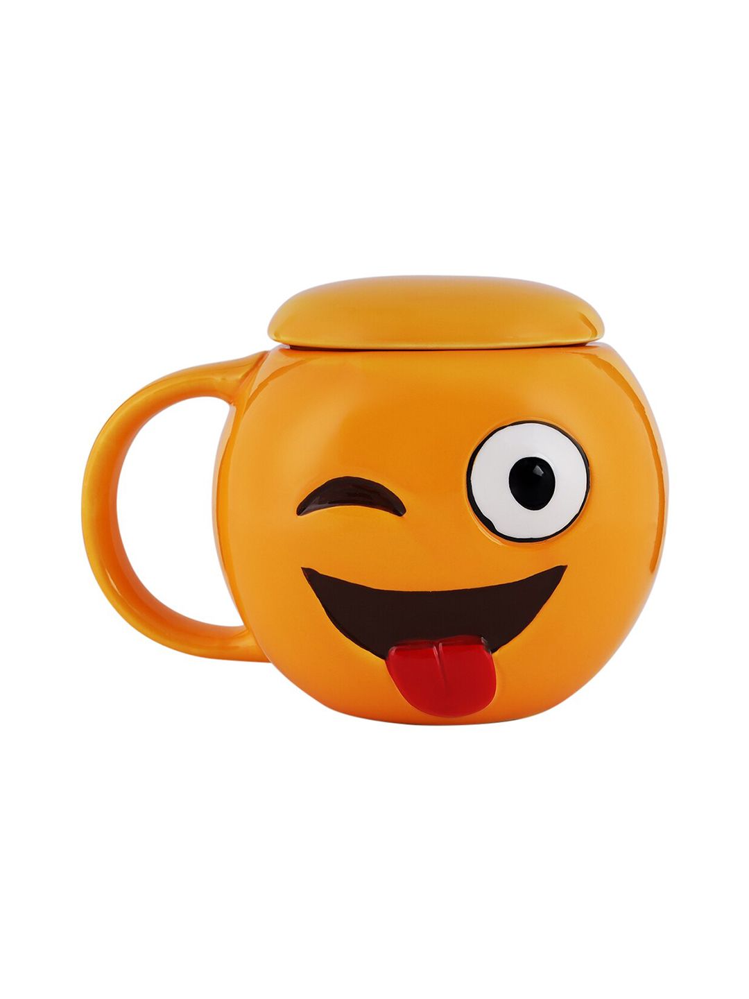 BonZeaL Yellow & Red Hand Painted Ceramic Wink Eye Emoji Coffee Mug Price in India