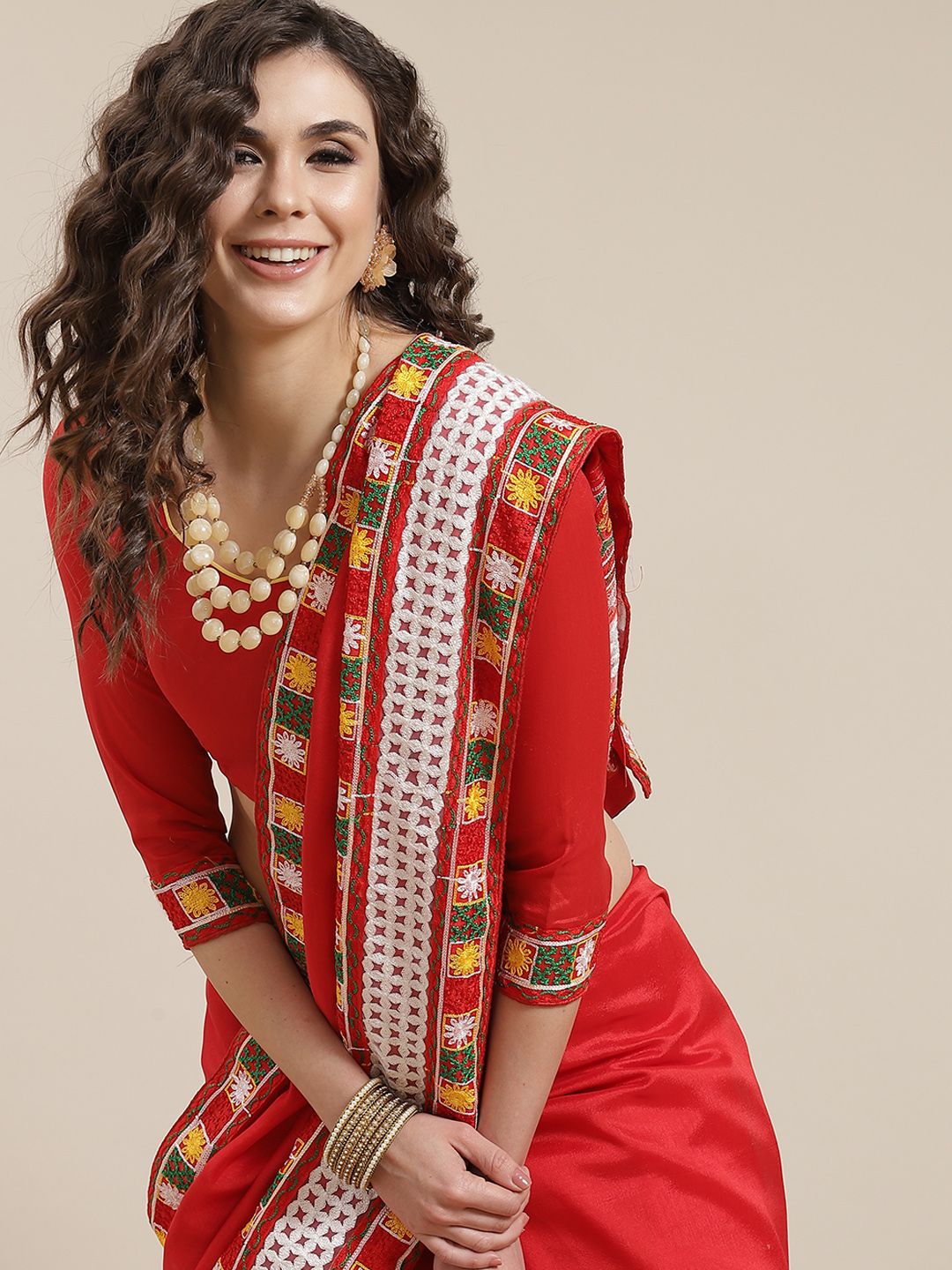 Mitera Red Embroidered Chanderi Saree Price in India