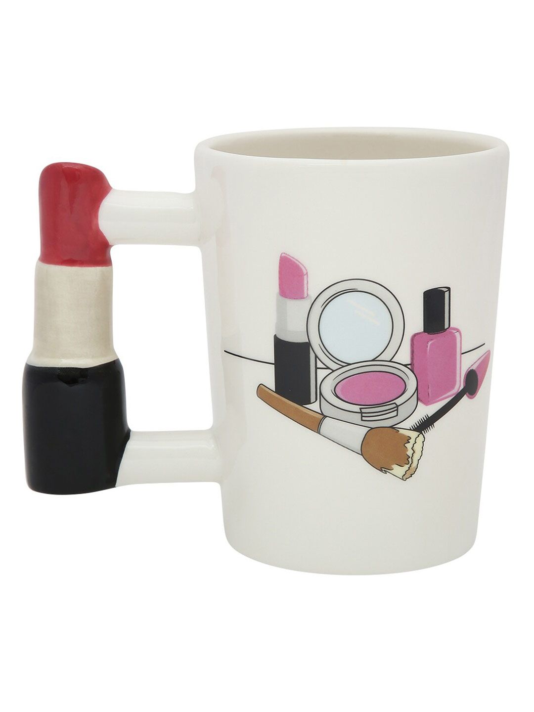 BonZeaL White & Pink Printed Ceramic Beauty Series Lipstick Mug Price in India