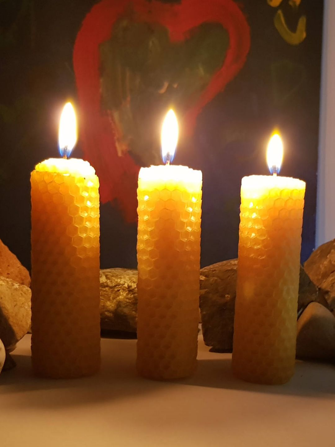 Pratha Set Of 3 Yellow Textured Handpainted Candles Price in India