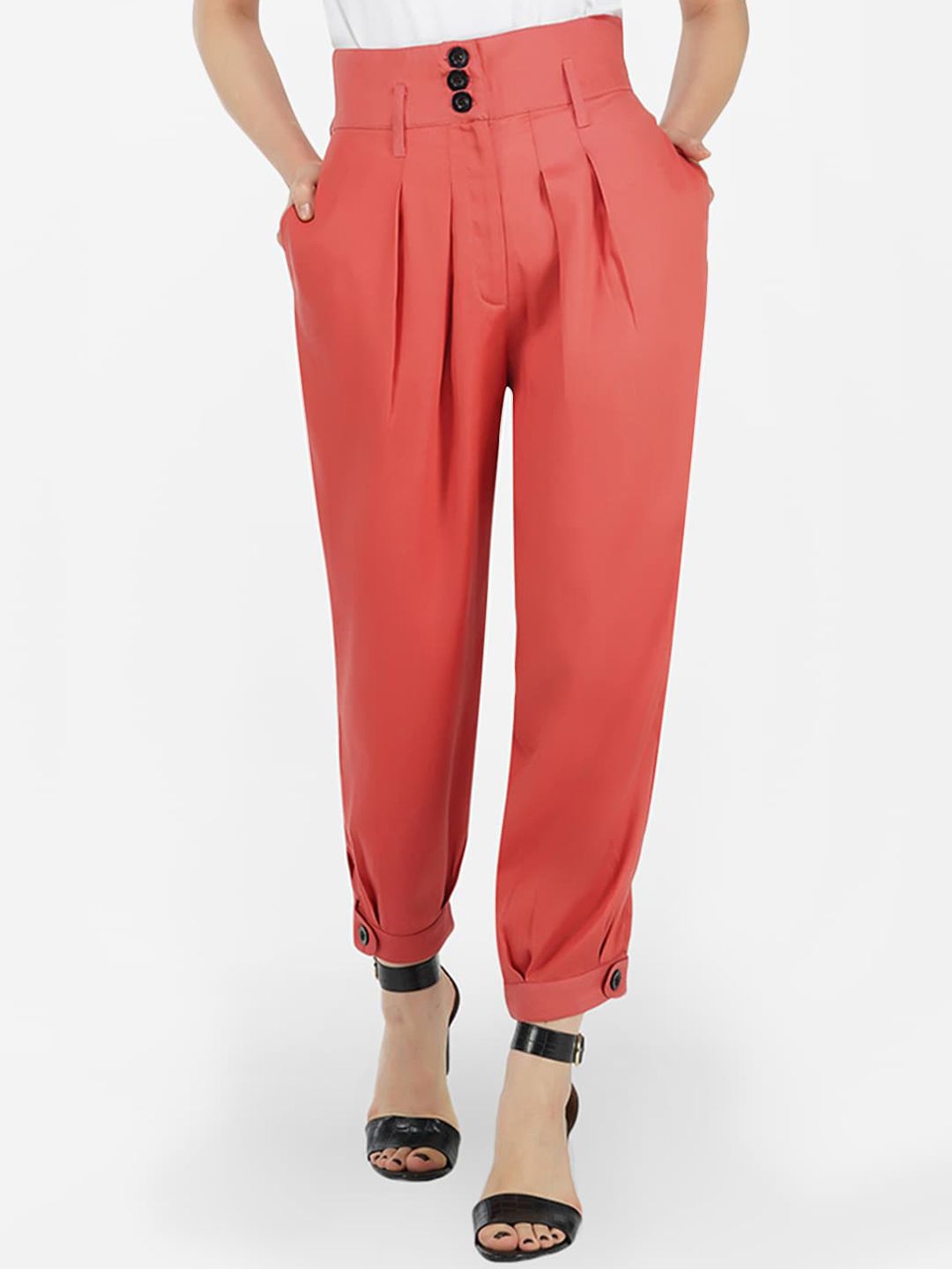 KLAS NOBL Women Pink High-Rise Joggers Trousers Price in India