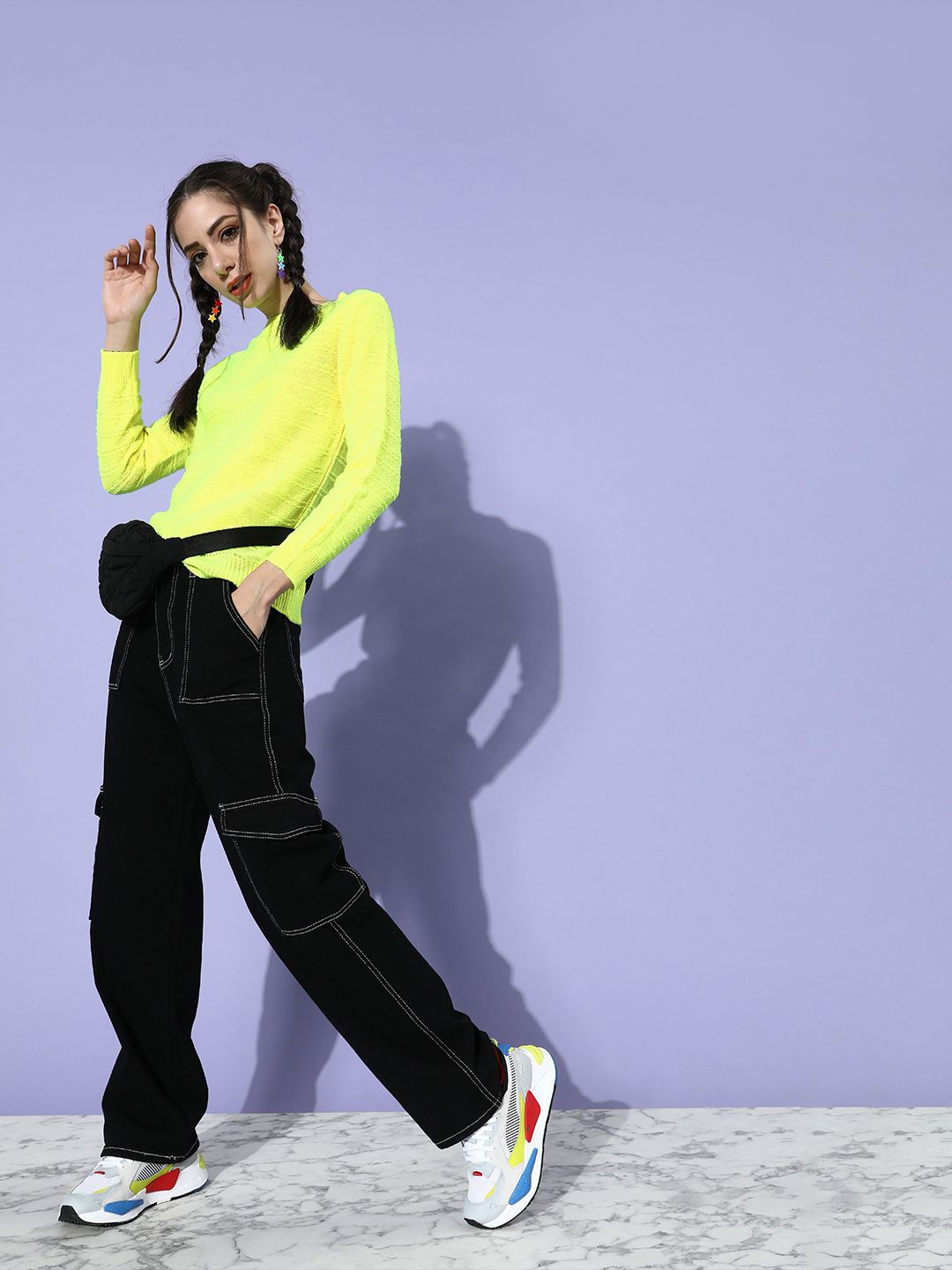 STREET 9 Women Stunning Fluorescent Green Solid Acrylic Sweater Price in India