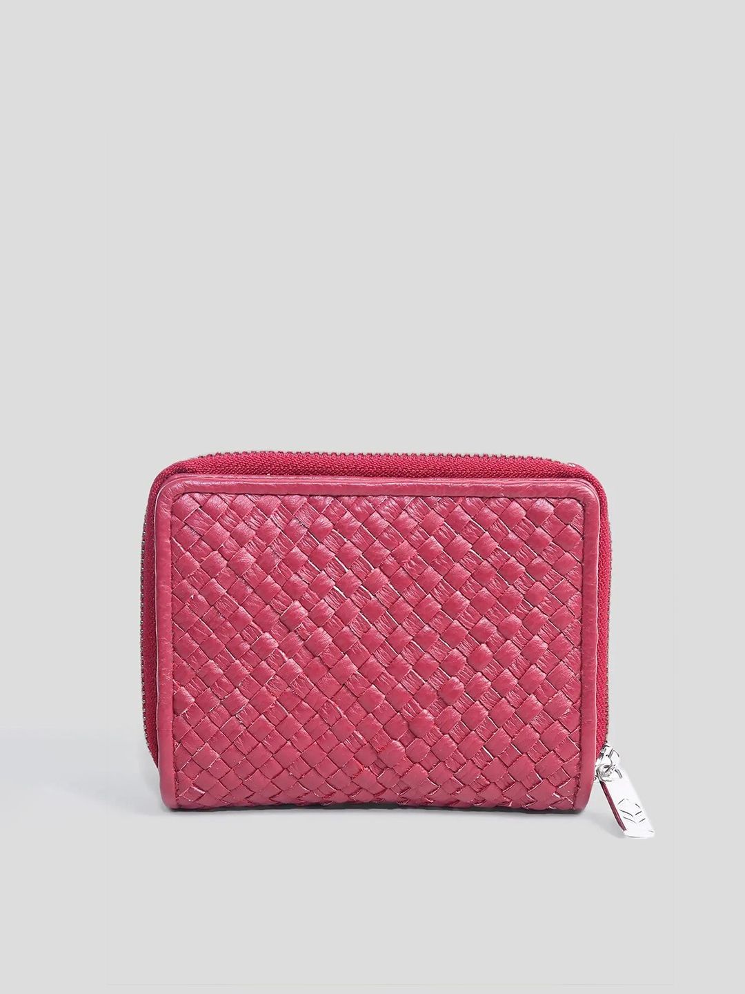 Biba Women Pink Textured Leather Zip Around Wallet Price in India