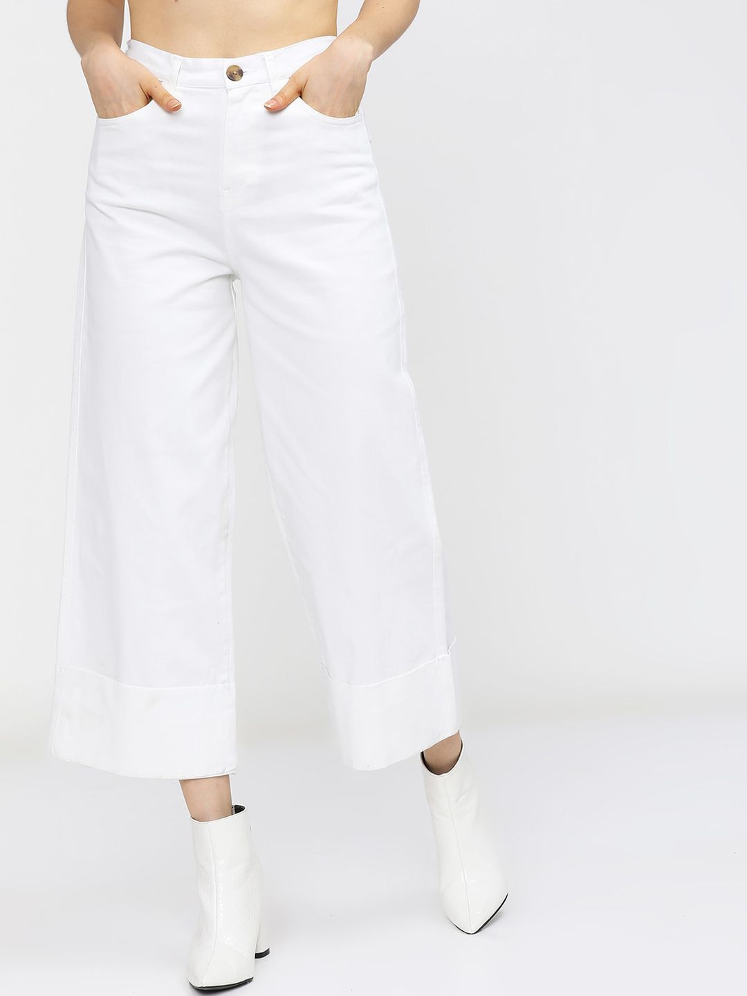 Tokyo Talkies Women White Flared Parallel Trousers Price in India