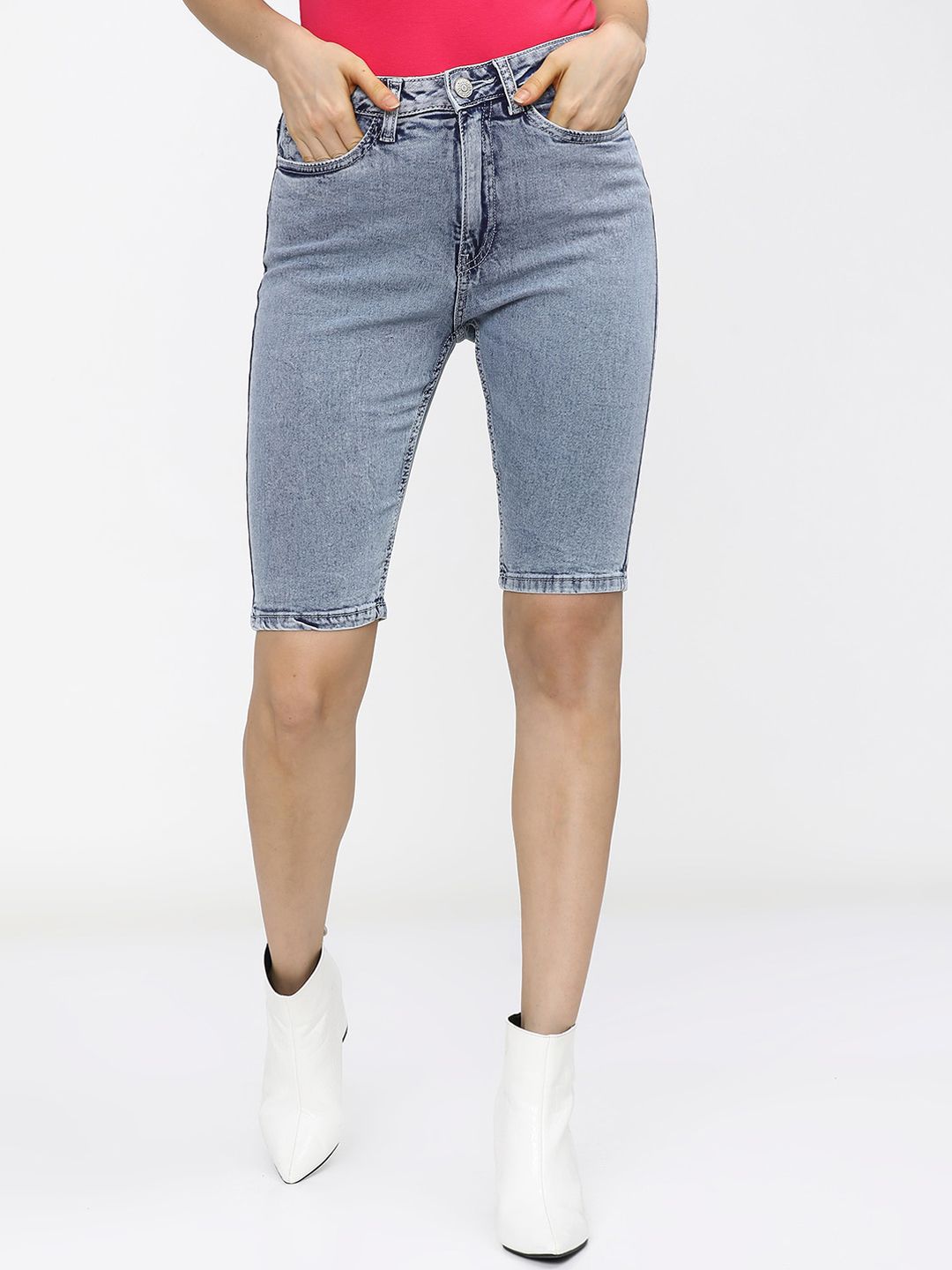 Tokyo Talkies Women Blue Washed Denim Shorts Price in India