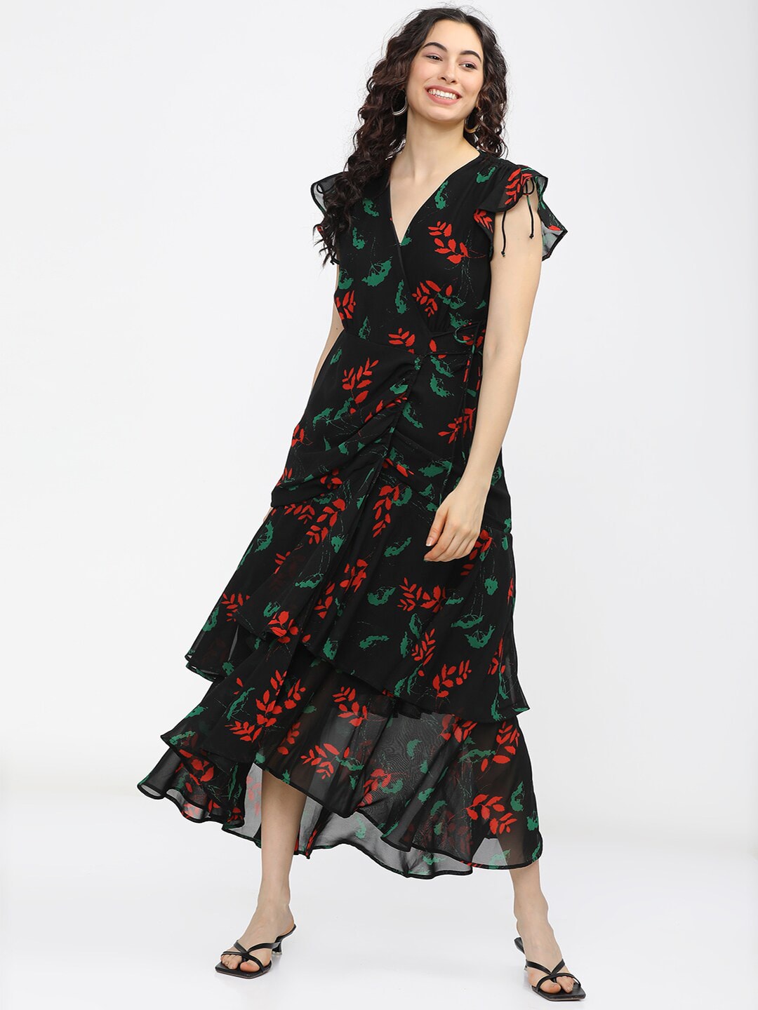 Tokyo Talkies Black & Red Floral Maxi Dress Price in India