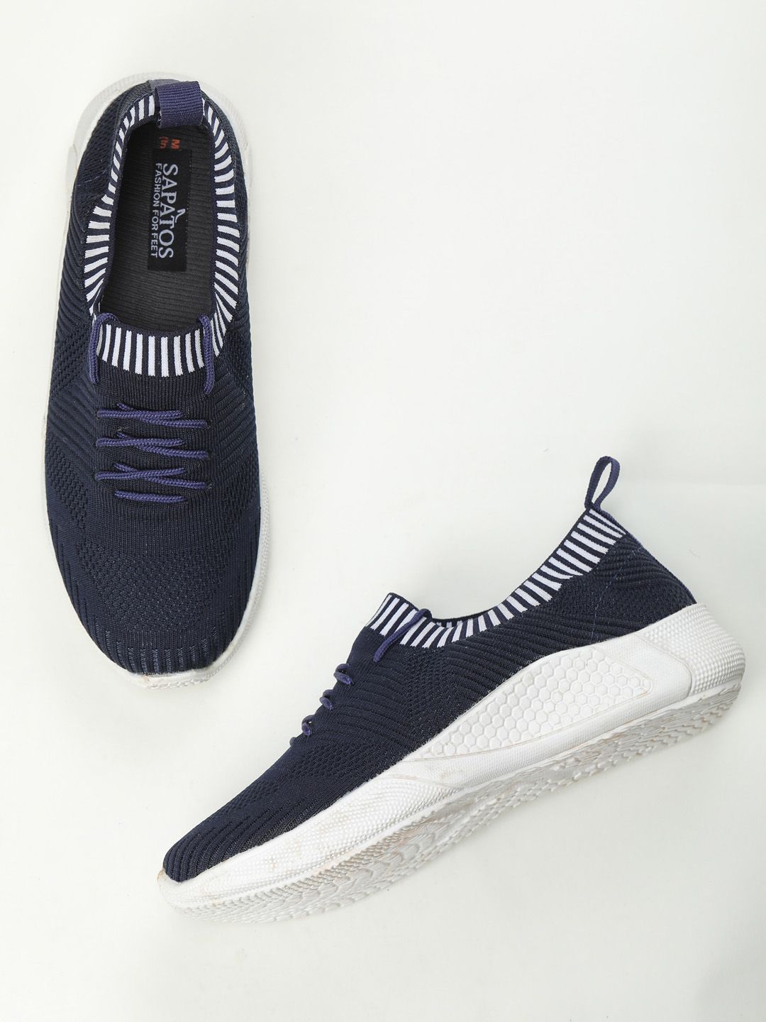 SAPATOS Women Navy Blue Striped Sneakers Price in India