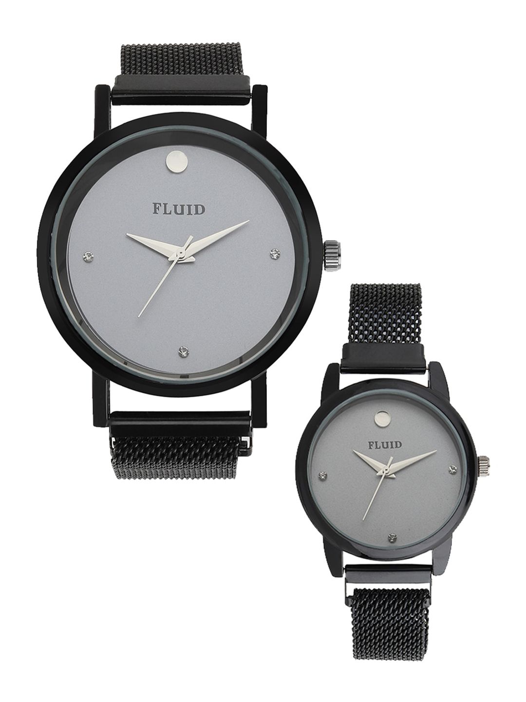 FLUID Unisex Grey Embellished Dial & Black Bracelet Style Straps Analogue Watch Price in India