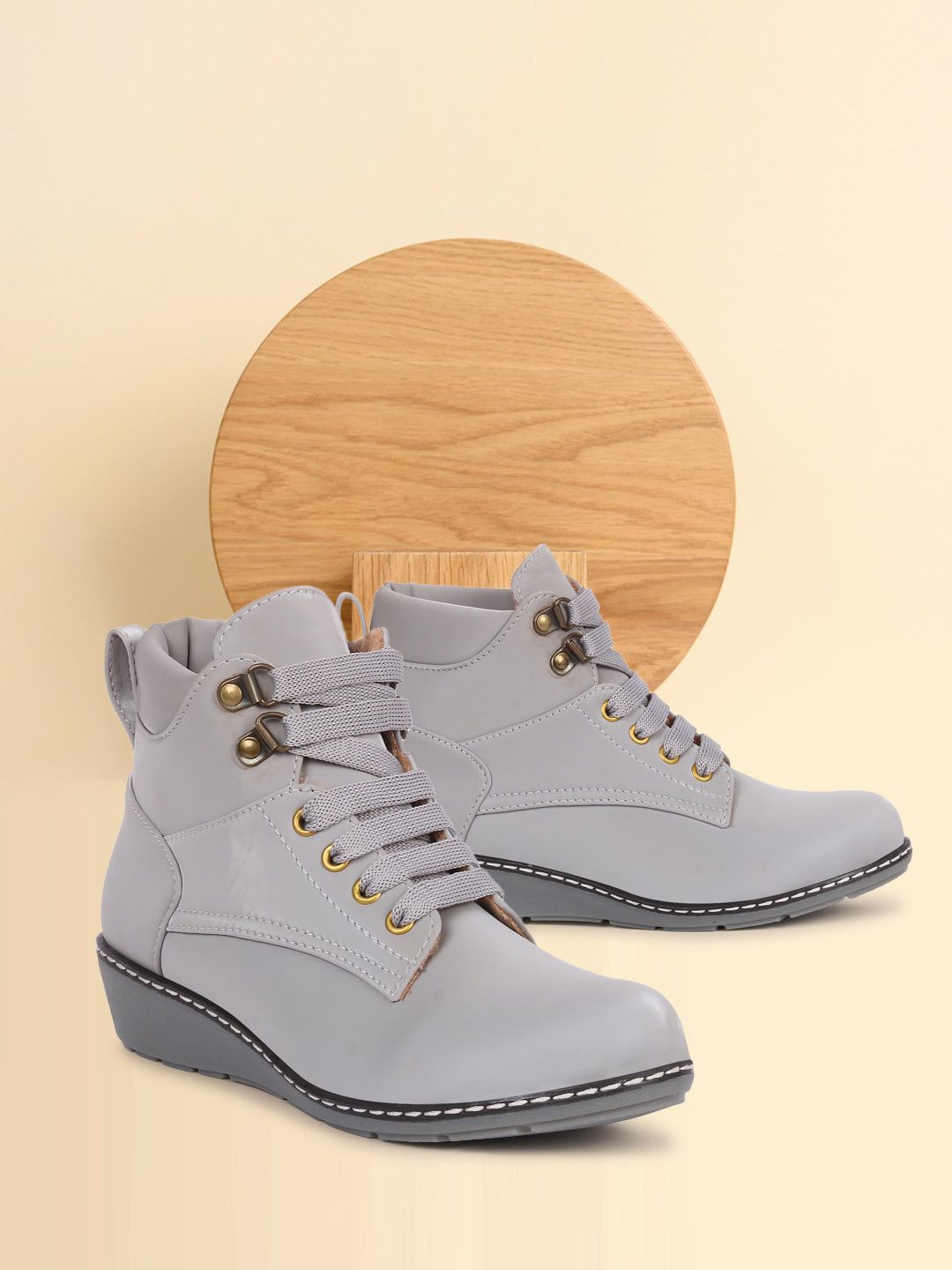 TWIN TOES Grey Block Heeled Boots Price in India