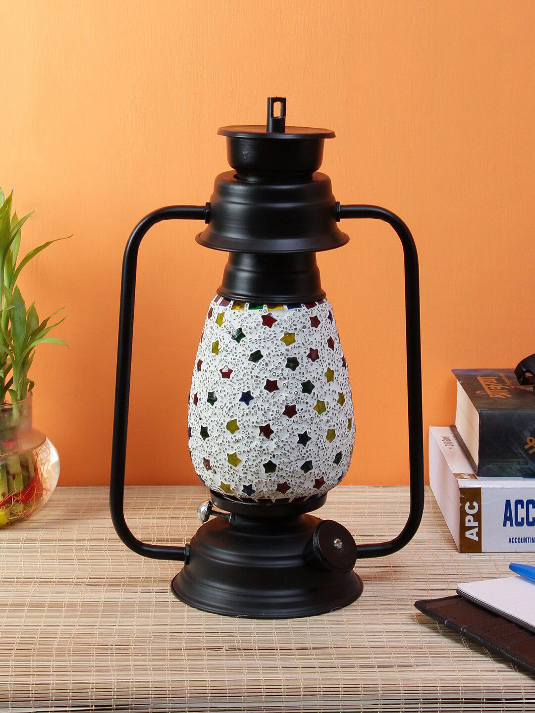 Devansh Multicolored Mosaic Textured Lantern Table Lamp Price in India