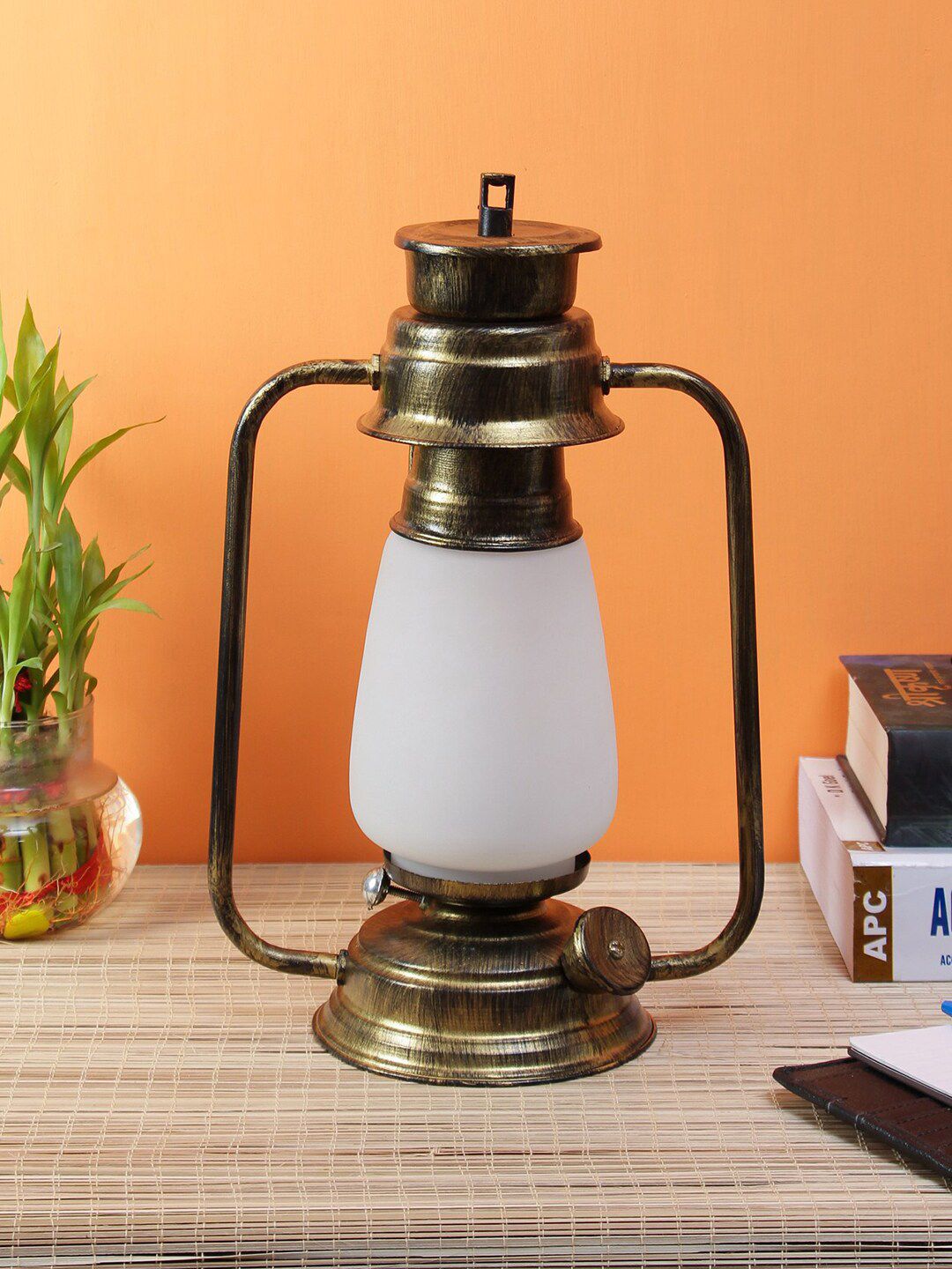 Devansh White Antique Gold Lantern Table Lamp Price in India