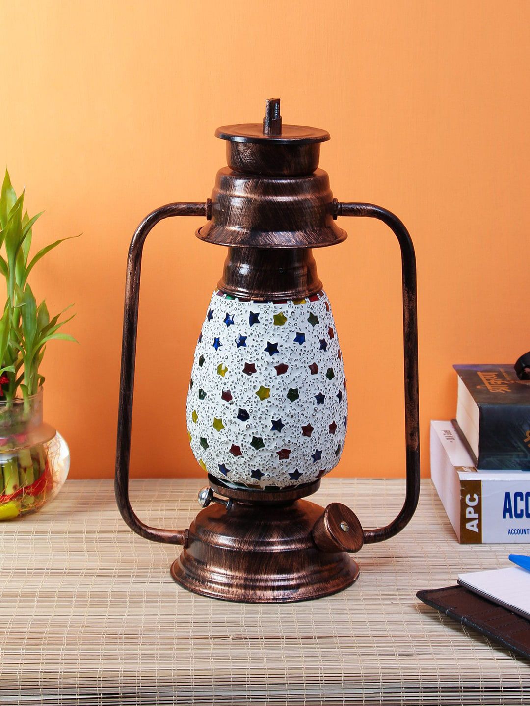 Devansh Multicolored Mosaic Glass Lantern Table lamp Price in India