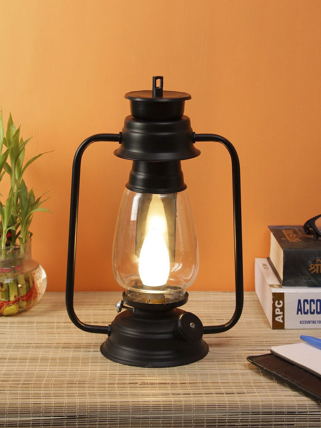 Devansh Black Glass Lantern Table Lamp Price in India