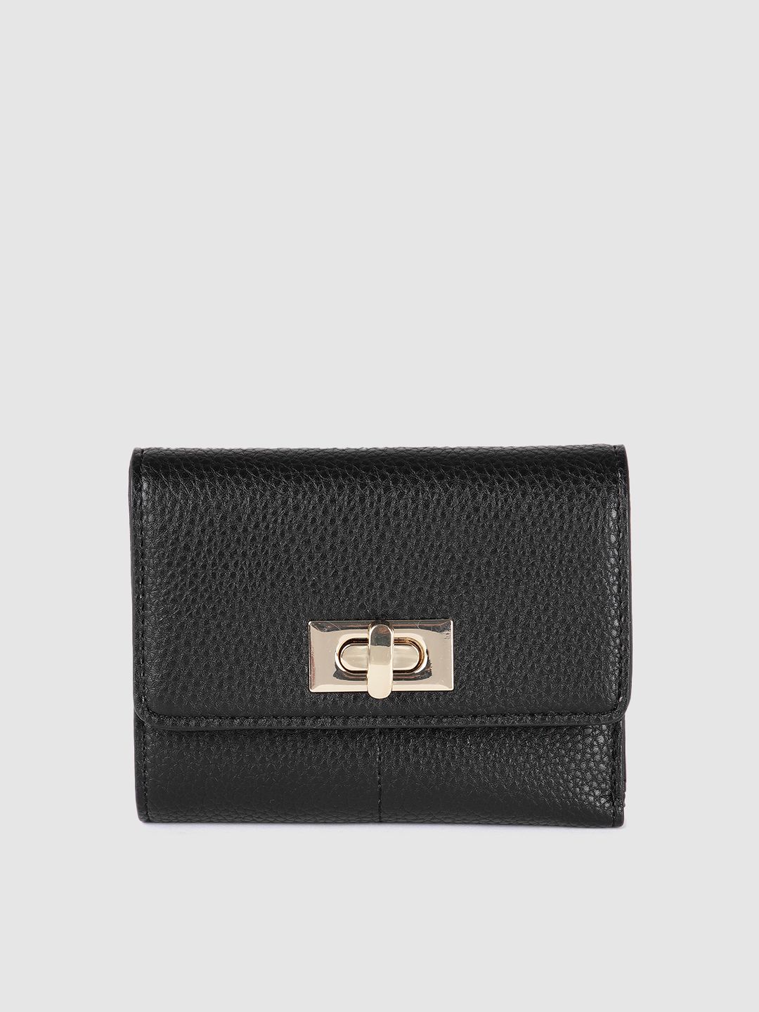 Accessorize Women Black Textured Three Fold Wallet Price in India