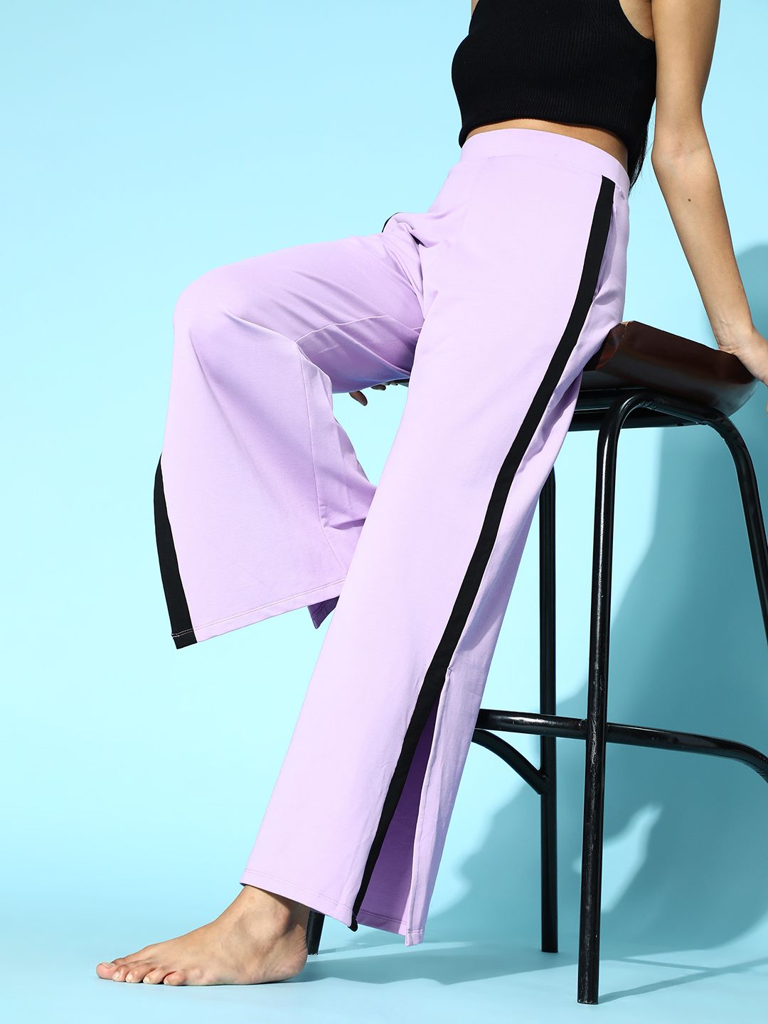 ANWAIND Women Elegant Lavender Solid Kick Flare Lounge Pants Price in India