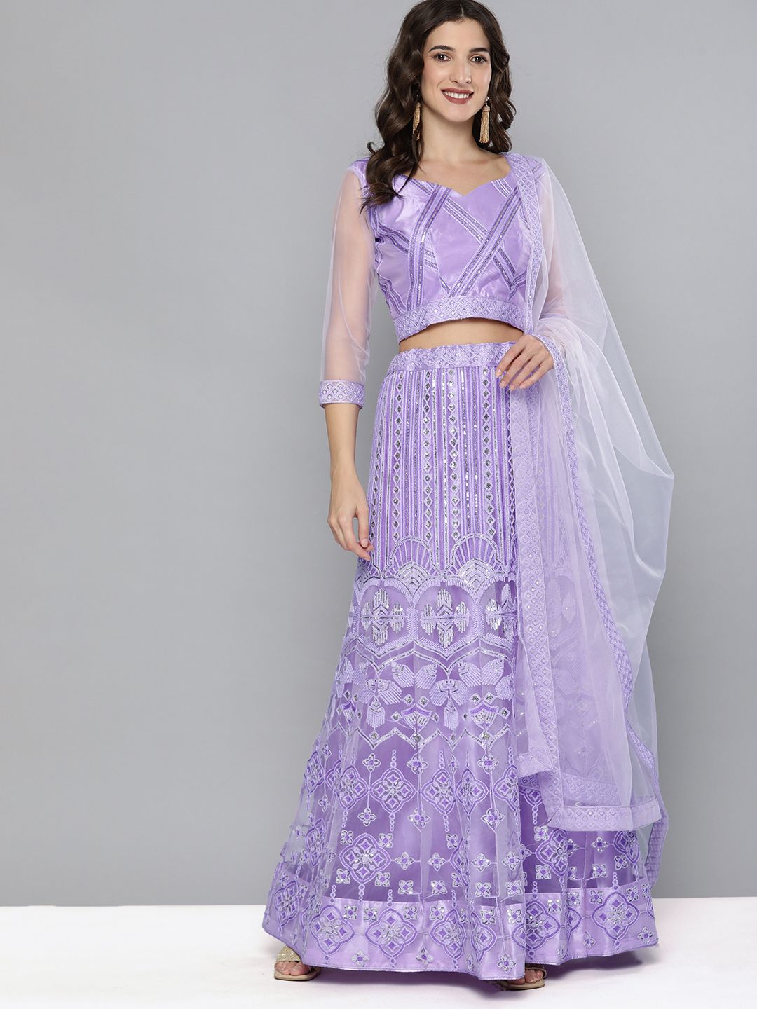 Kvsfab Lavender Embroidered Semi-Stitched Lehenga & Unstitched Blouse With Dupatta Price in India