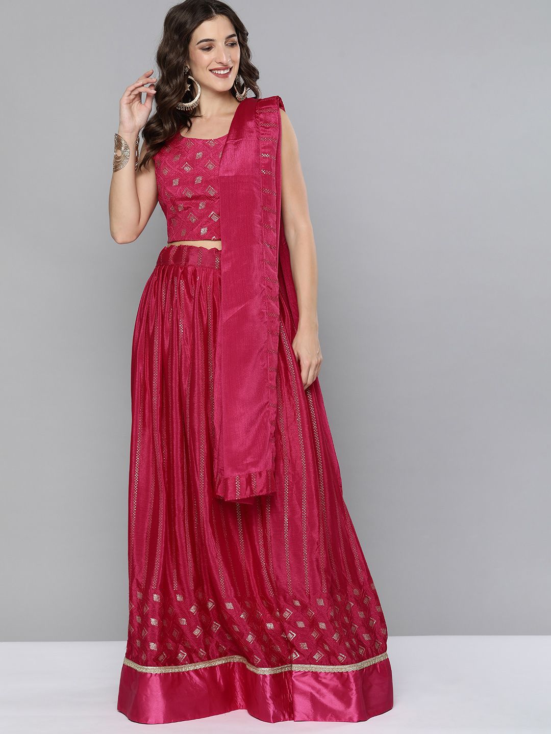 Kvsfab Pink Embroidered Semi-Stitched Lehenga & Unstitched Blouse With Dupatta Price in India