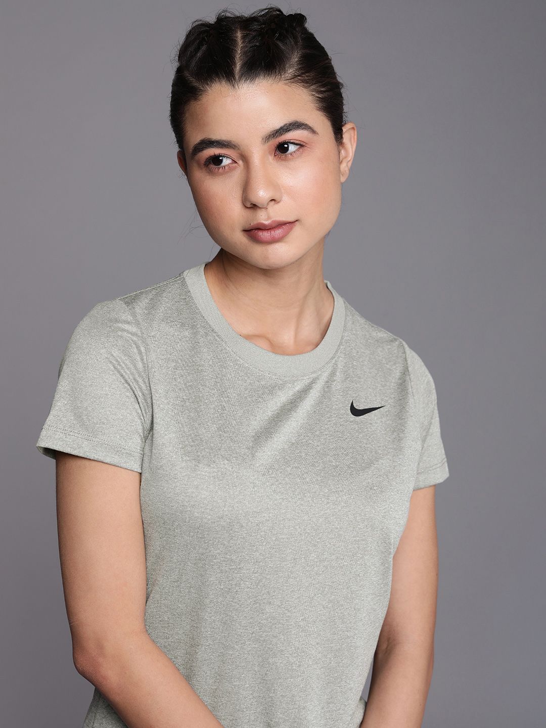 Nike Women Grey DF LEG TEE CREW T-shirt Price in India
