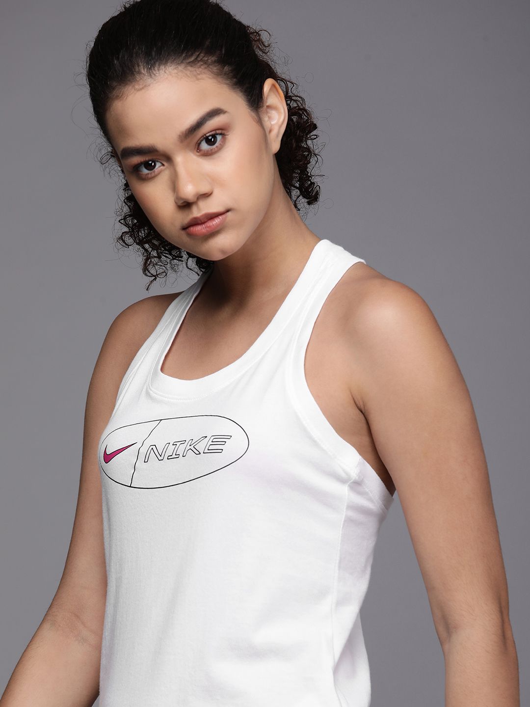 Nike Women White TANK ICON CLASH Dri-FIT Training T-shirt Price in India