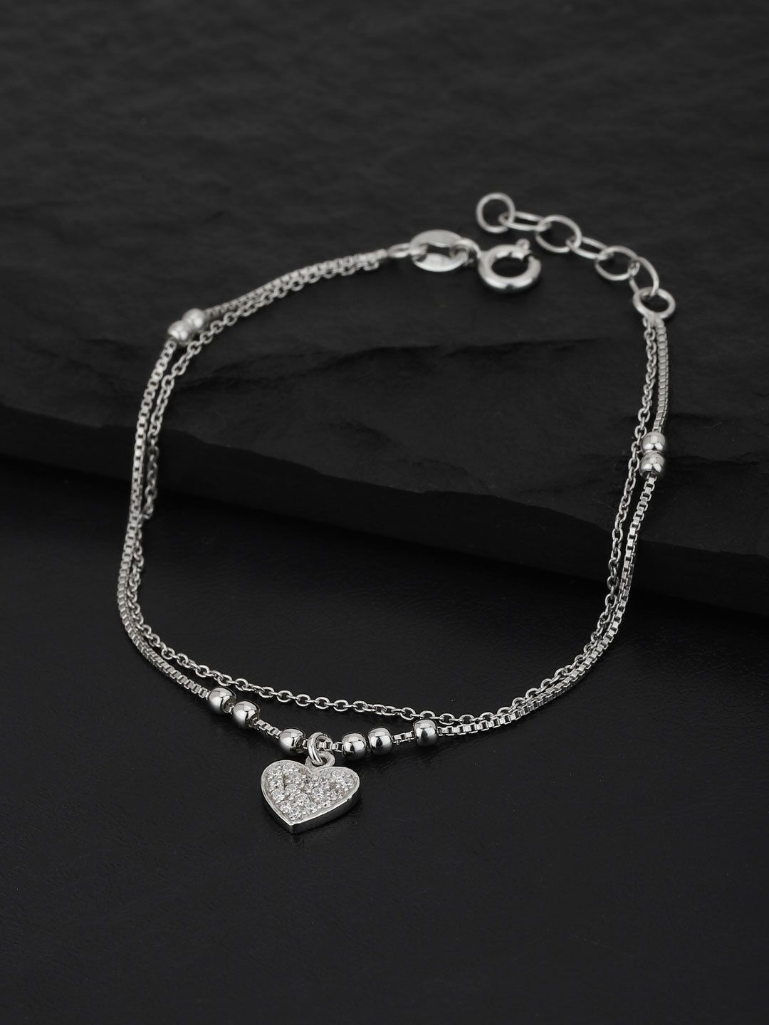 VANBELLE Women 925 Sterling Silver CZ Handcrafted Rhodium-Plated Charm Bracelet Price in India
