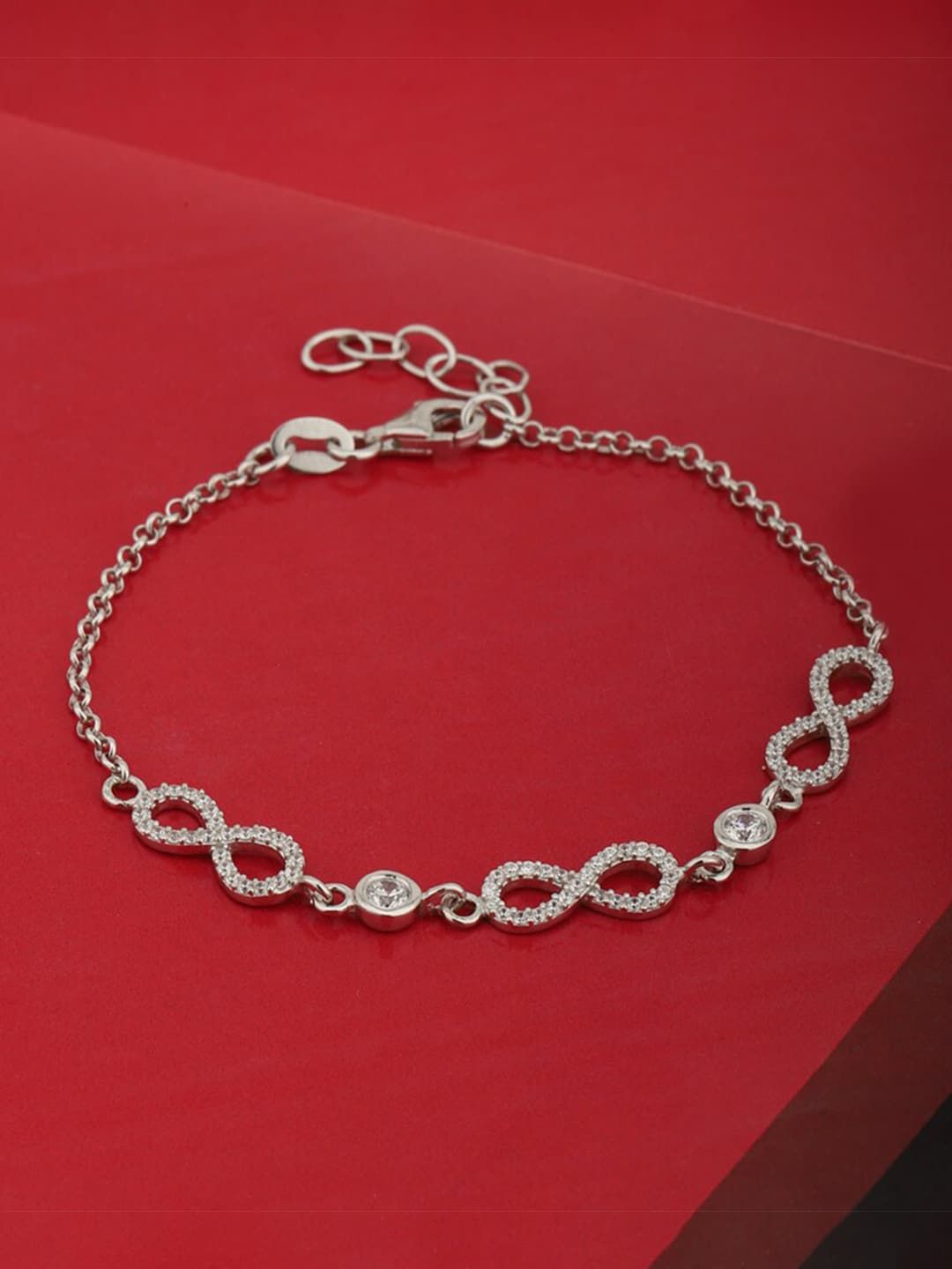 VANBELLE 925 Sterling Silver Cubic Zirconia Handcrafted Rhodium-Plated Link Bracelet Price in India